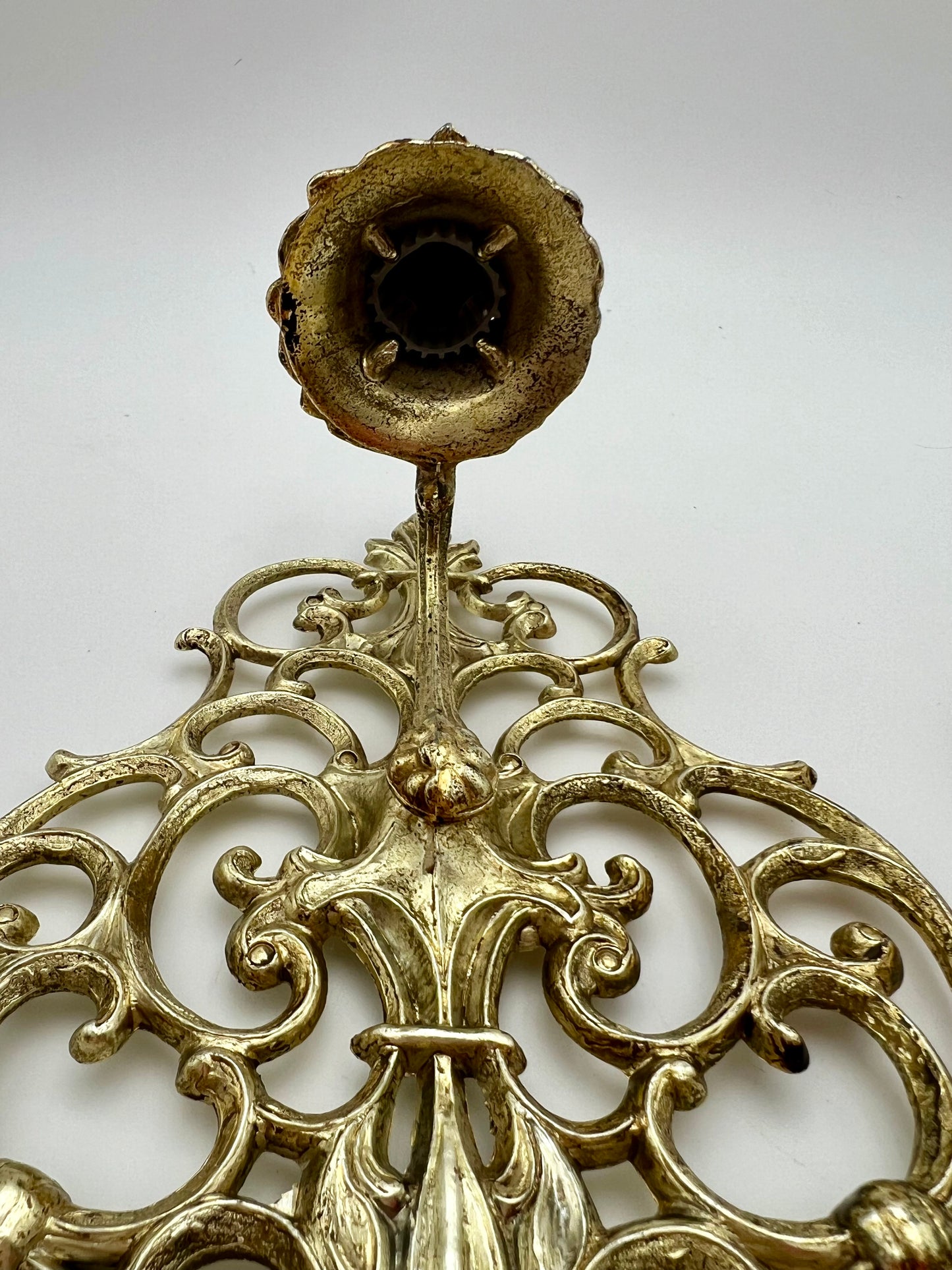 RARE VINTAGE PAIR OF ORNATE GOLD WALL SCONCES