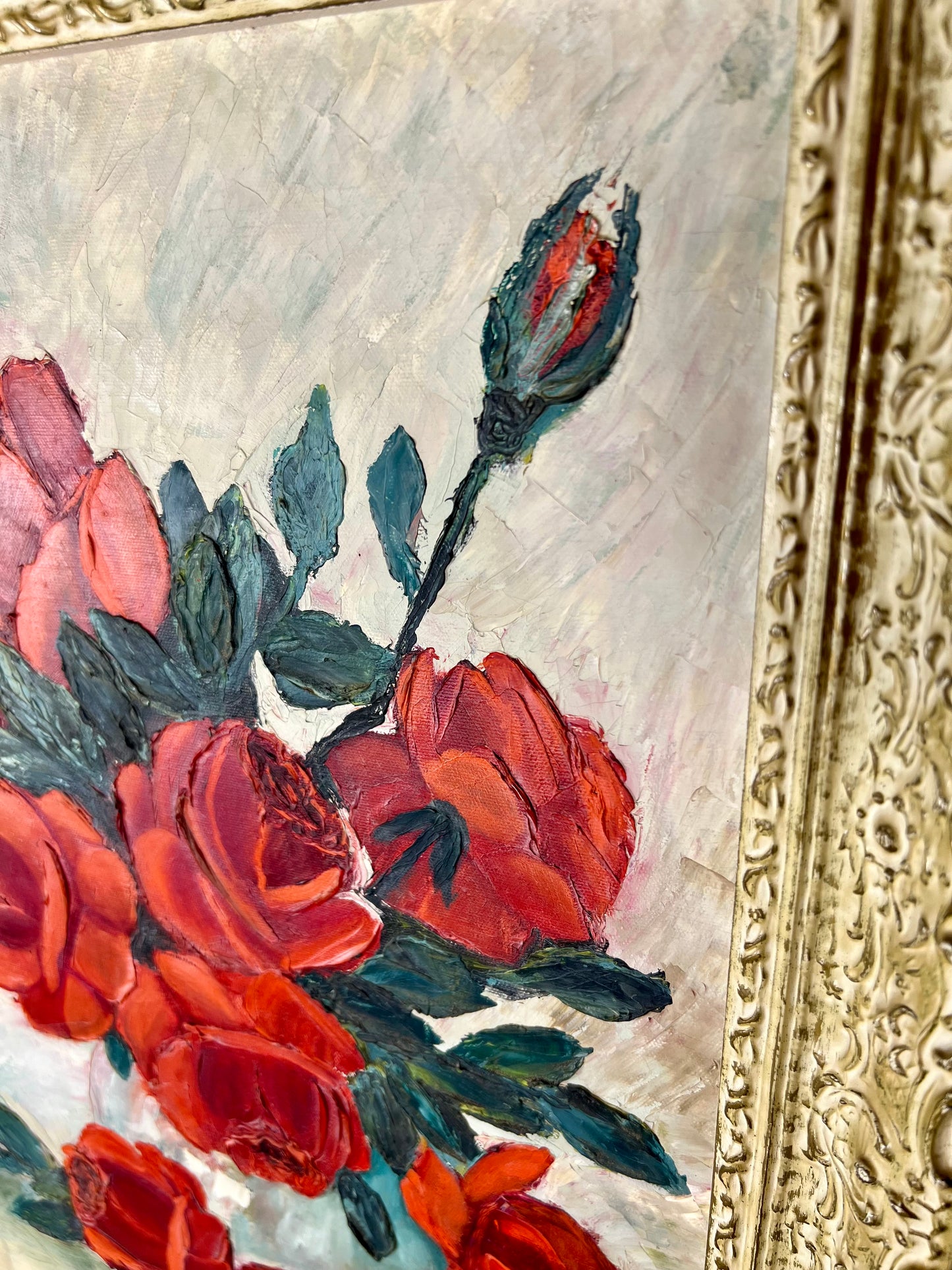 VINTAGE RED ROSES MILDRED SKINNER FRAMED ORIGINAL PAINTING