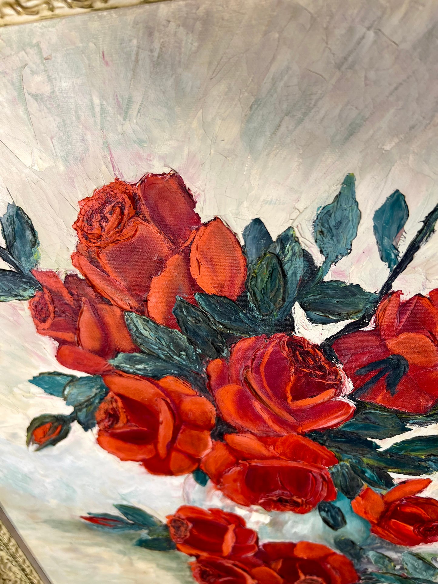 VINTAGE RED ROSES MILDRED SKINNER FRAMED ORIGINAL PAINTING