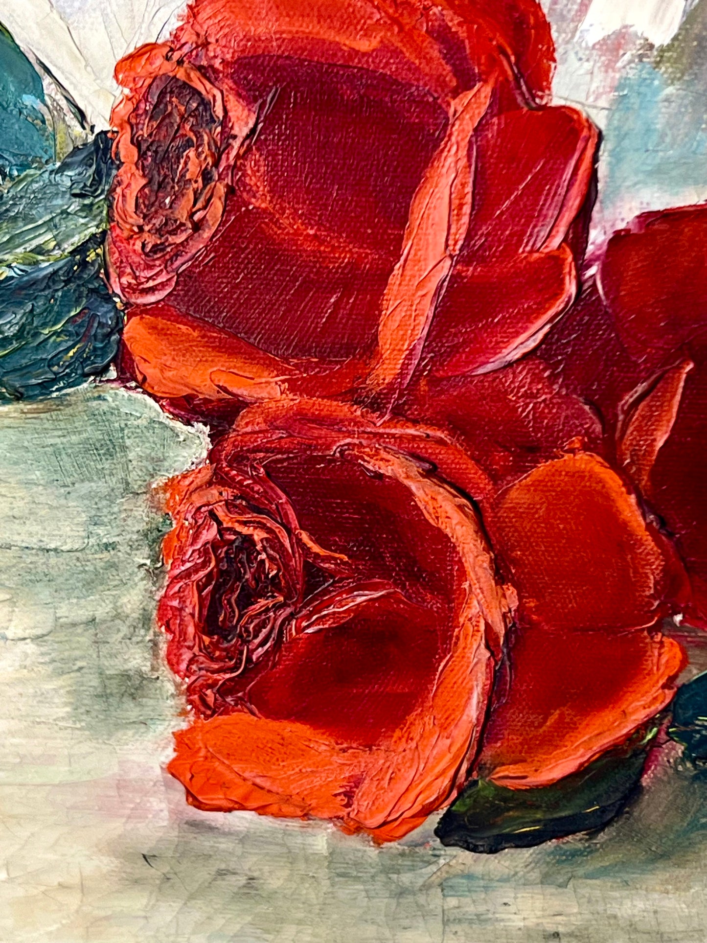 VINTAGE RED ROSES MILDRED SKINNER FRAMED ORIGINAL PAINTING