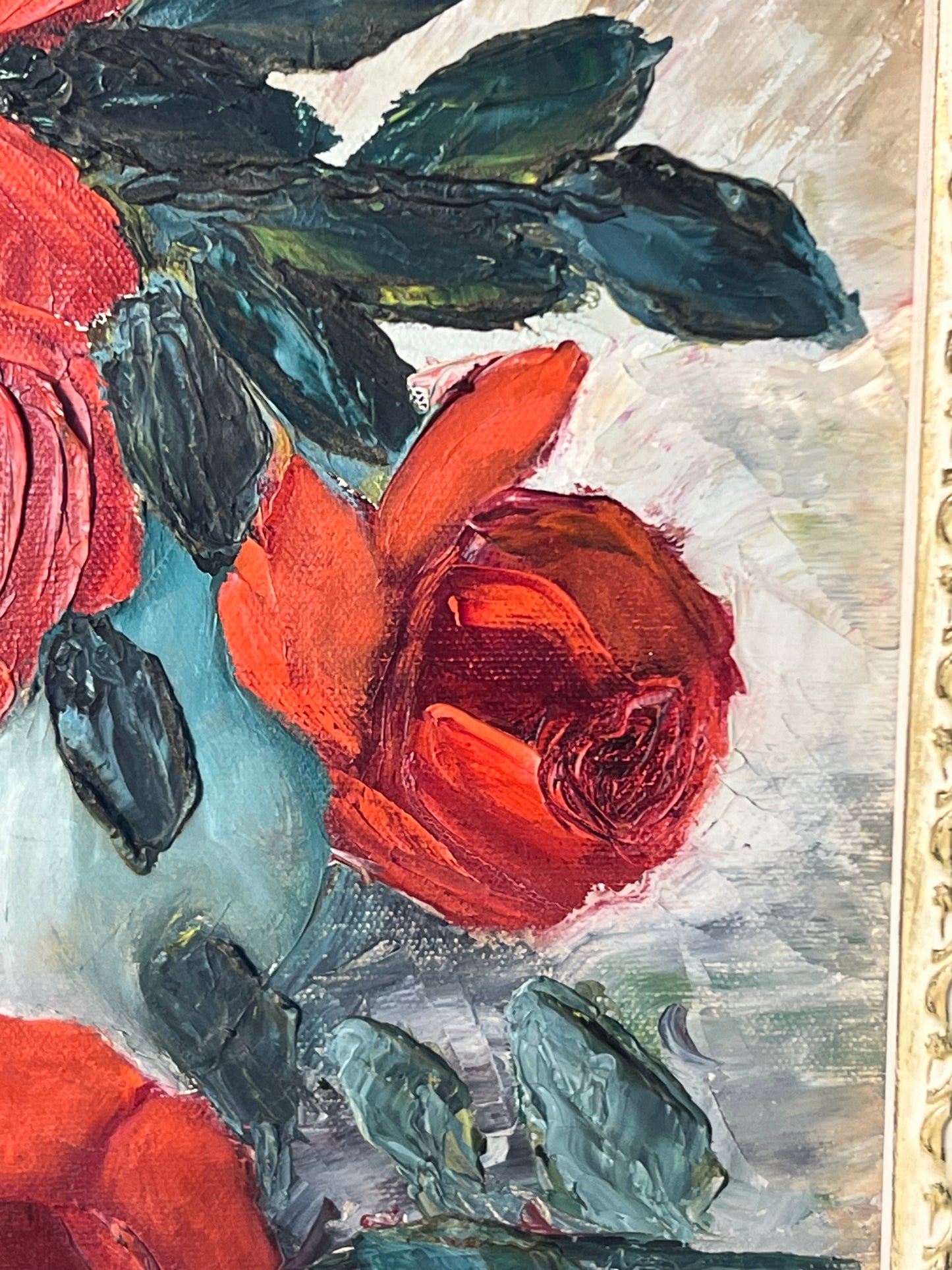 VINTAGE RED ROSES MILDRED SKINNER FRAMED ORIGINAL PAINTING