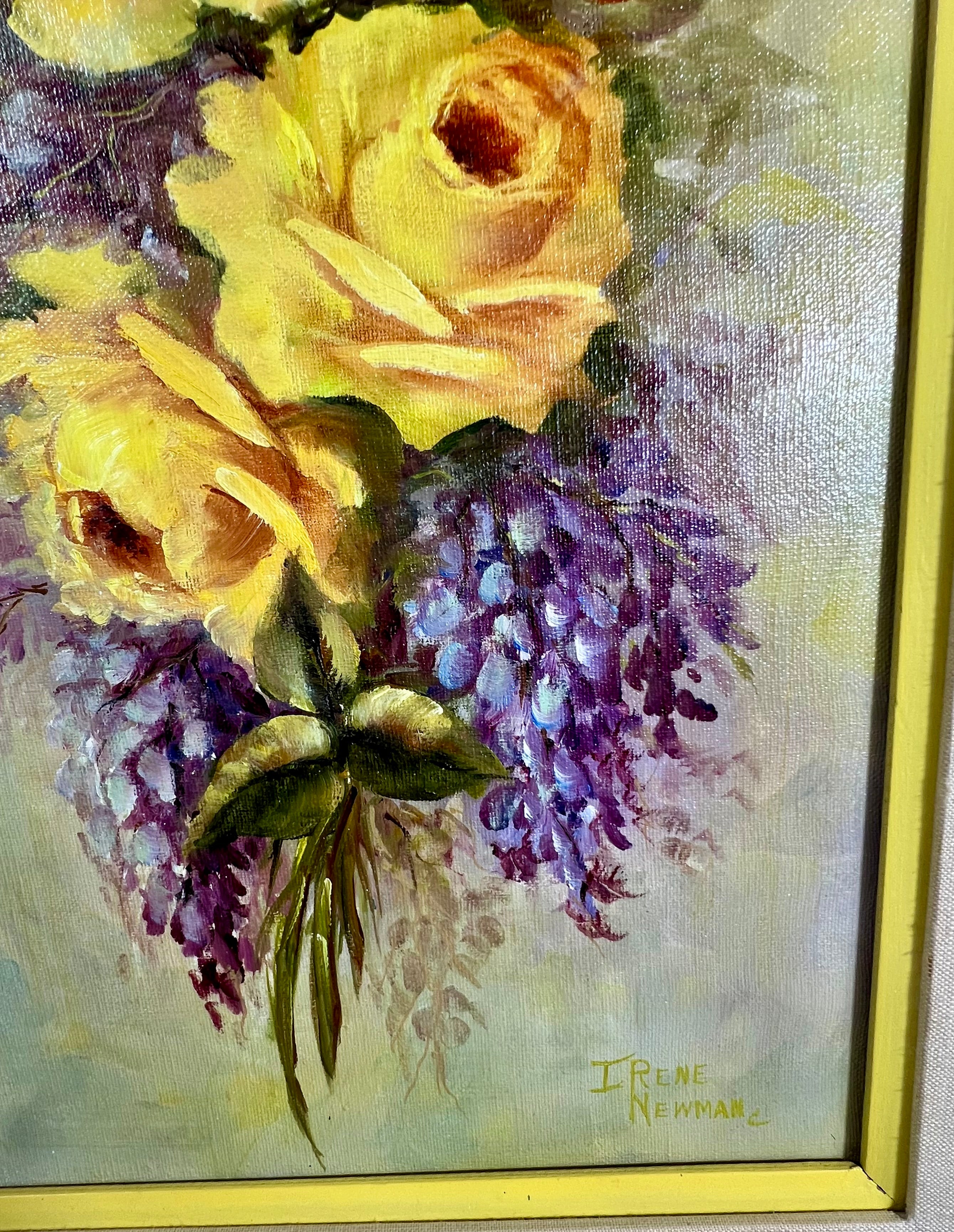 YELLOW ROSES BY IRENE NEWMAN – ORIGINAL OIL PAINTING – VINTAGE TEXAS FLORAL ART