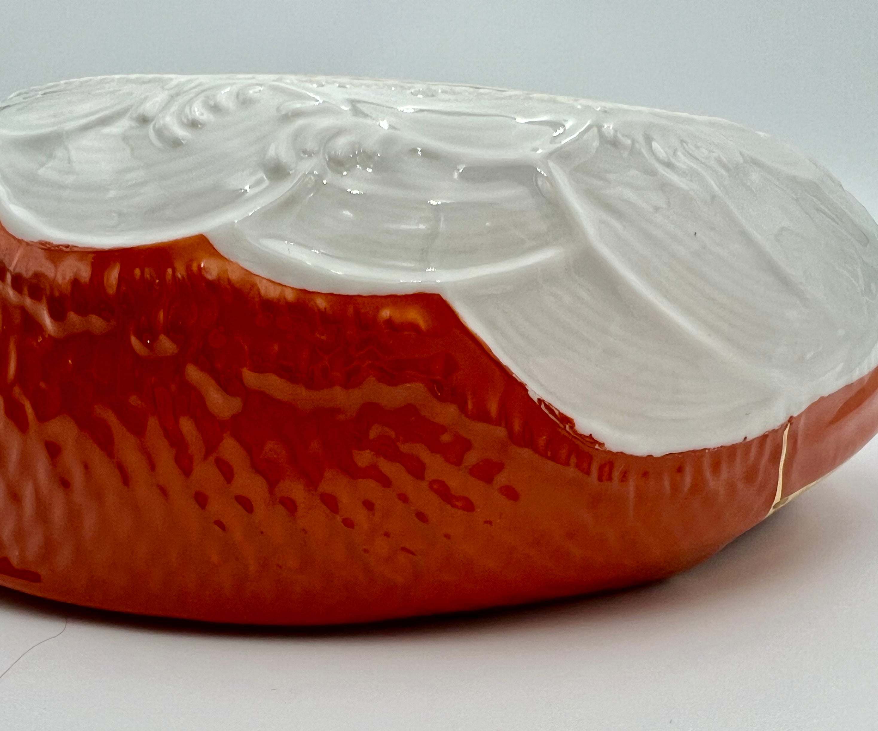 VINTAGE NEIMAN MARCUS JAPAN KOI FISH CERAMIC CENTERPIECE BOWL – ORANGE AND GOLD MID CENTURY MODERN
