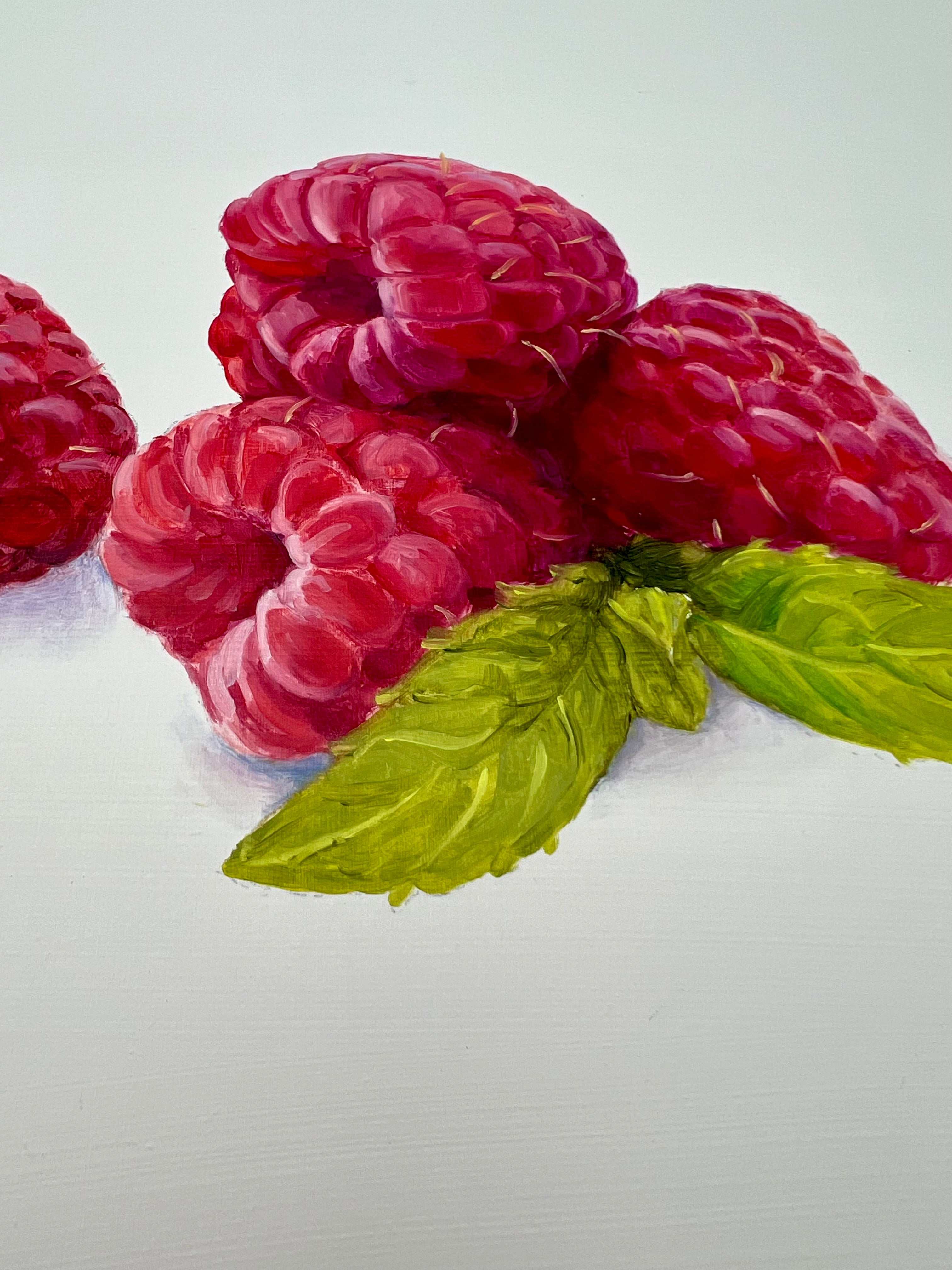 SIGNED ROSE HOHENBERGER (HOUSTON, TEXAS) FRUIT STILL LIFE PANEL SERIES — SET OF FOUR — 12"×12" DEEP-EDGE WOOD PANELS