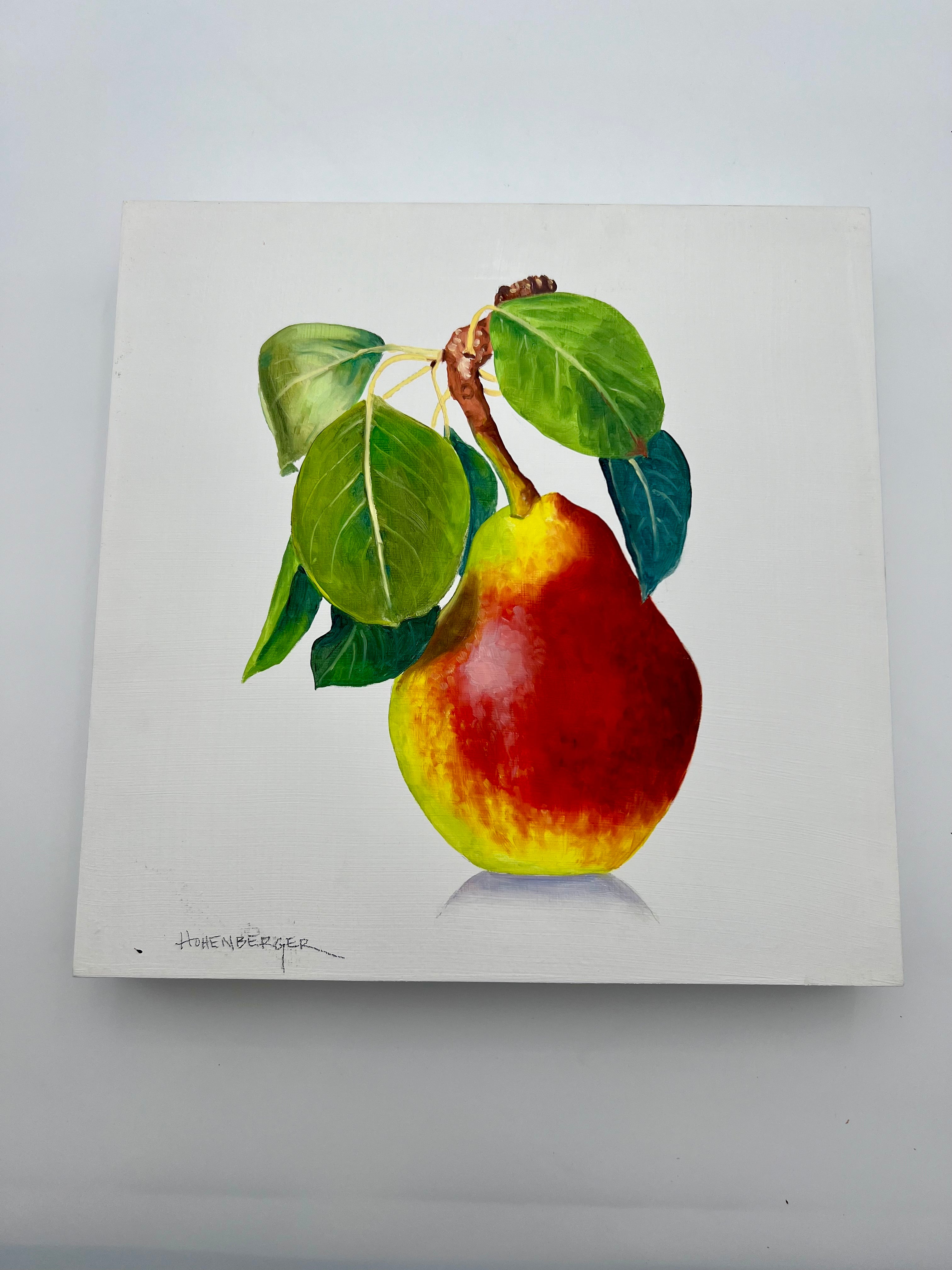 SIGNED ROSE HOHENBERGER (HOUSTON, TEXAS) FRUIT STILL LIFE PANEL SERIES — SET OF FOUR — 12"×12" DEEP-EDGE WOOD PANELS