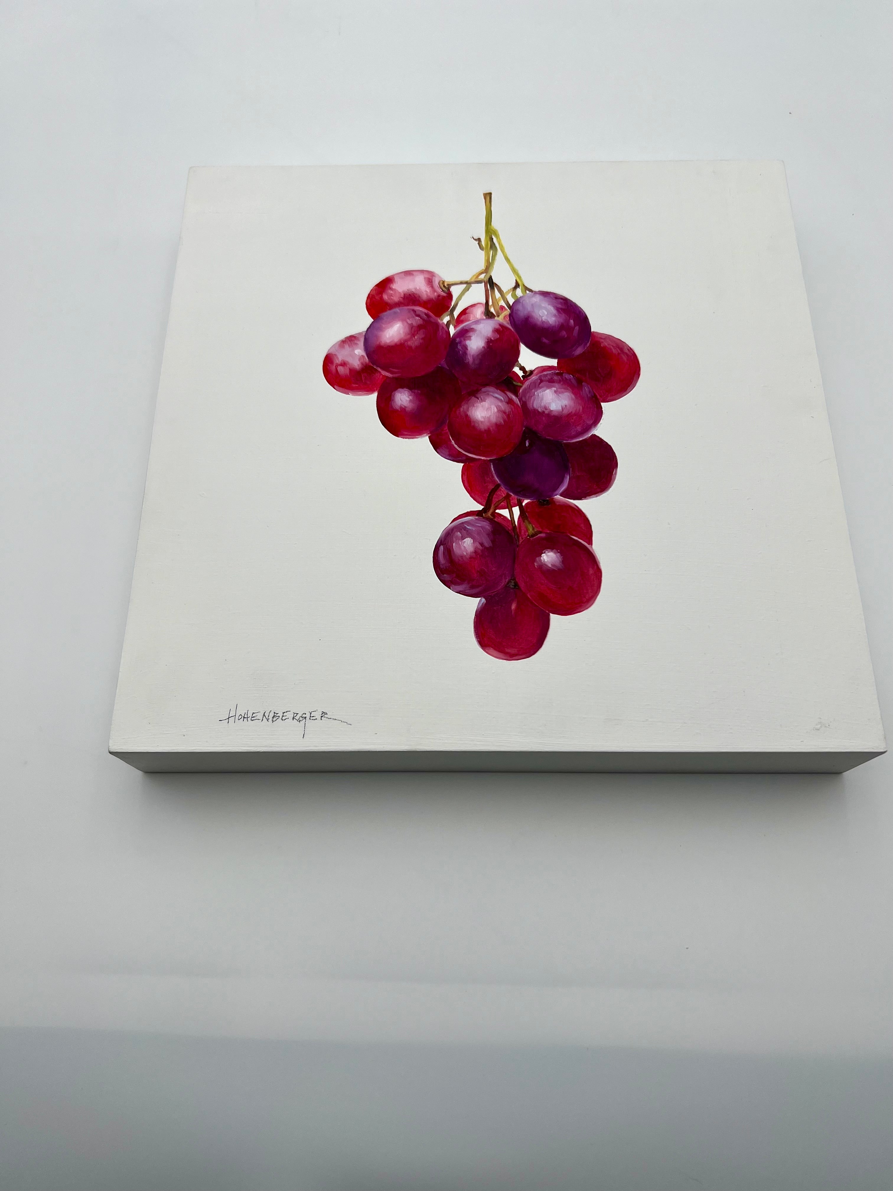 SIGNED ROSE HOHENBERGER (HOUSTON, TEXAS) FRUIT STILL LIFE PANEL SERIES — SET OF FOUR — 12"×12" DEEP-EDGE WOOD PANELS