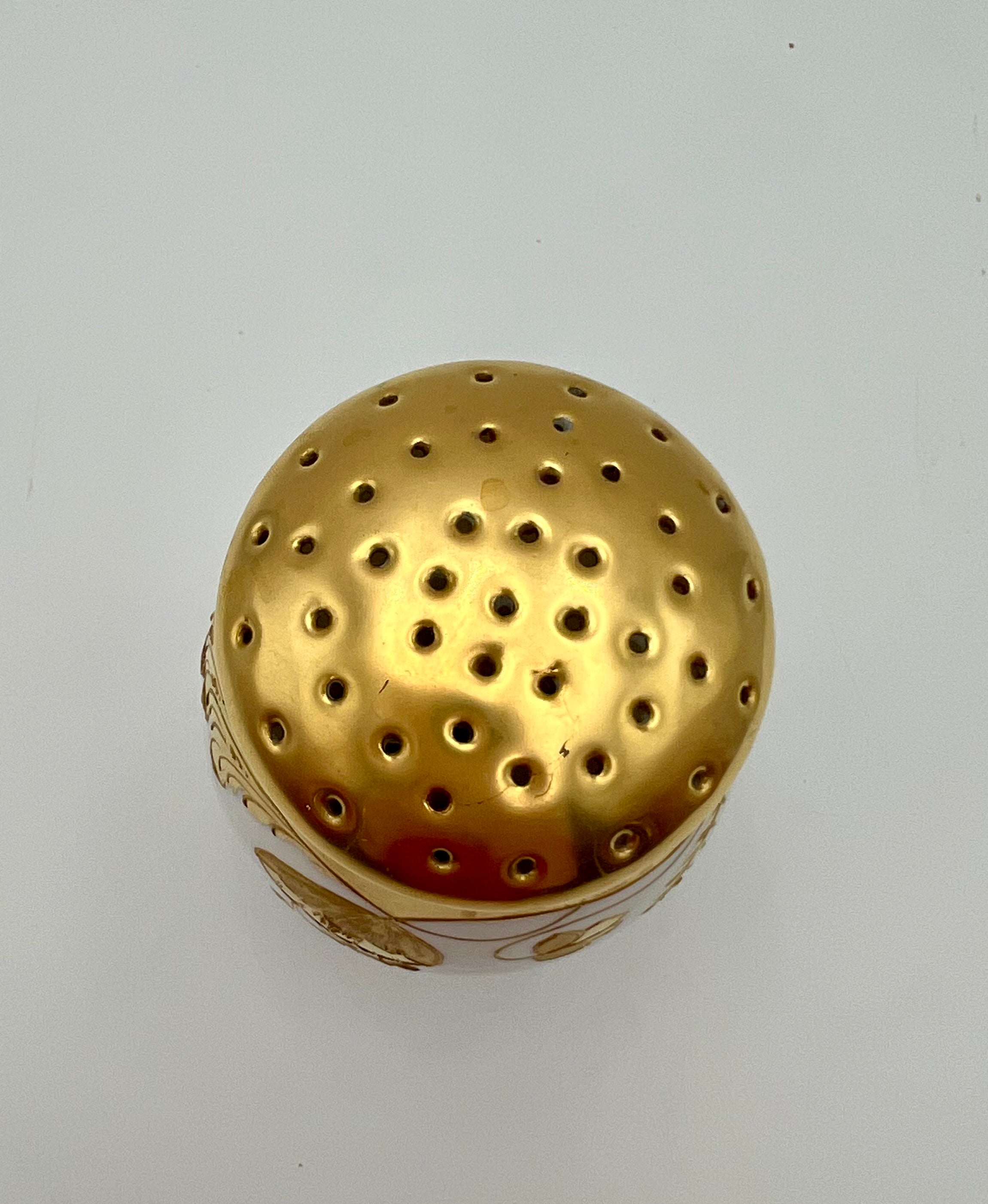 Antique Porcelain Sugar Shaker Muffineer | Stouffer Studio Chicago | Hand-Gilded Raised Gold Floral | Signed BEK