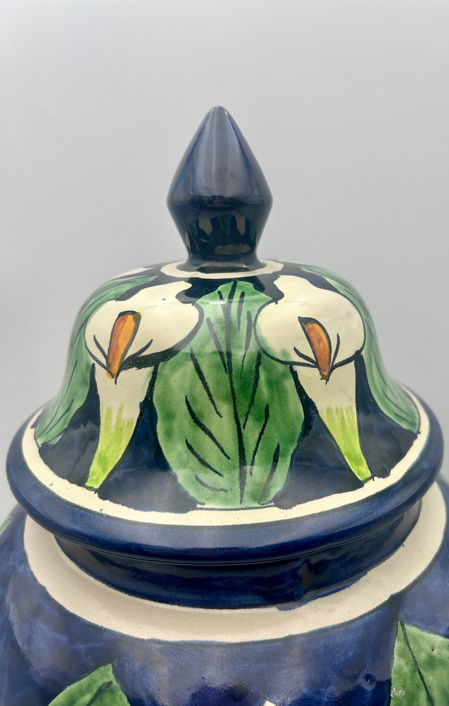 VINTAGE MEXICAN FOLK ART CALLA LILLY HAND PAINTED MORA POTTERY LARGE VASE