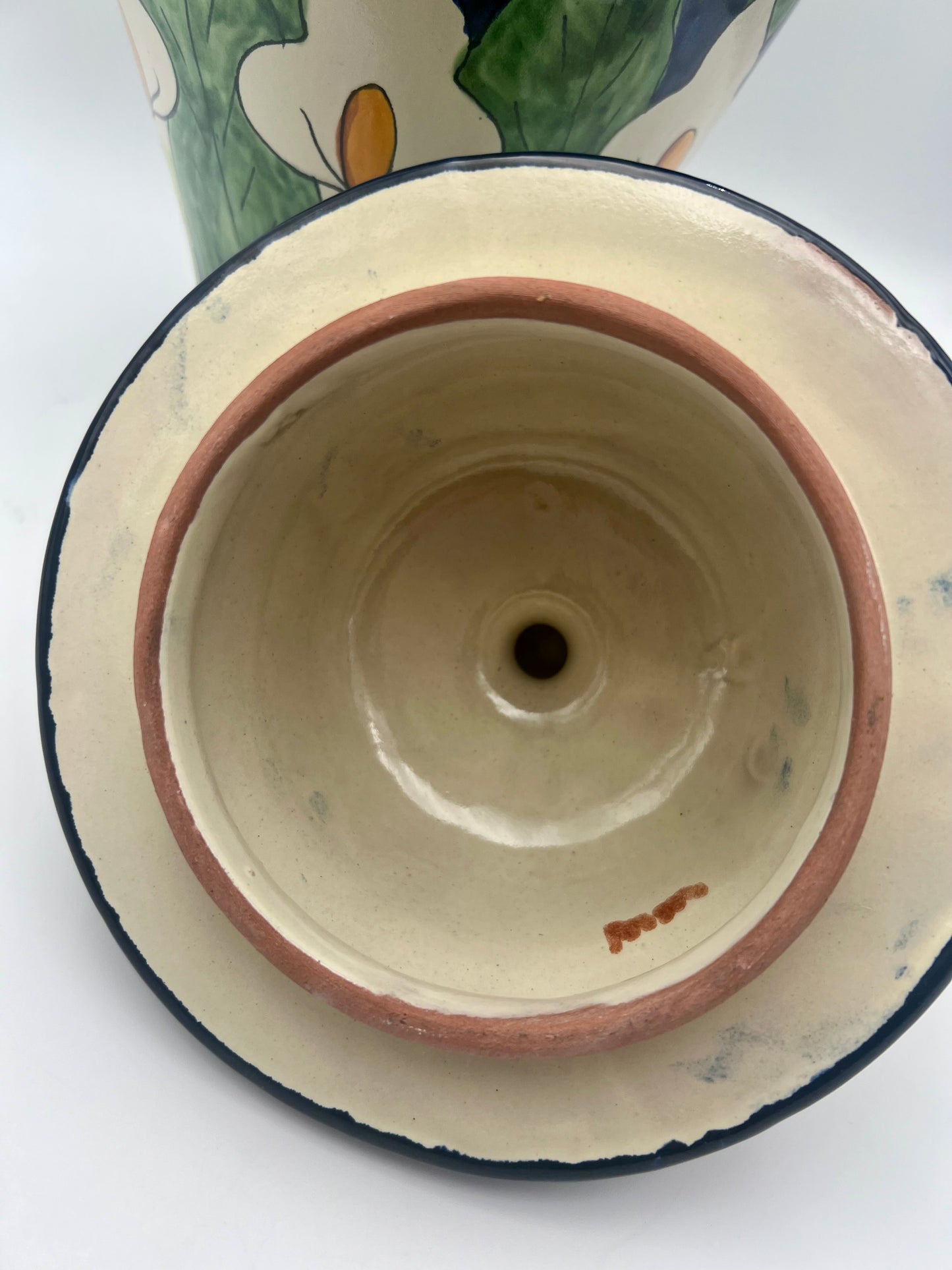 VINTAGE MEXICAN FOLK ART CALLA LILLY HAND PAINTED MORA POTTERY LARGE VASE