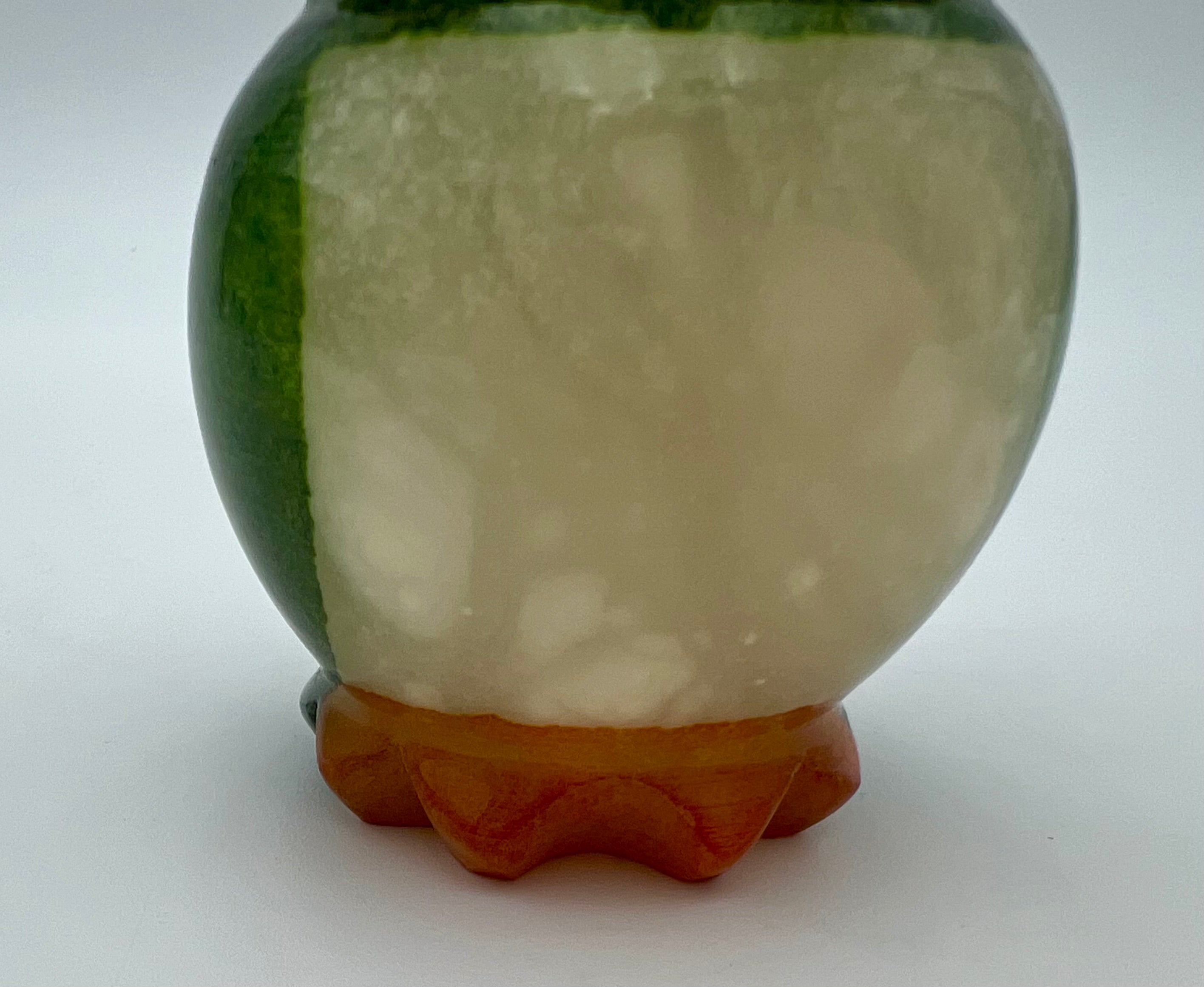 VINTAGE DUCCESCHI ITALIAN ALABASTER OWL • HAND CARVED & HAND PAINTED • MID CENTURY VOLTERRA STONE FIGURINE • GREEN & ORANGE ALABASTER BIRD