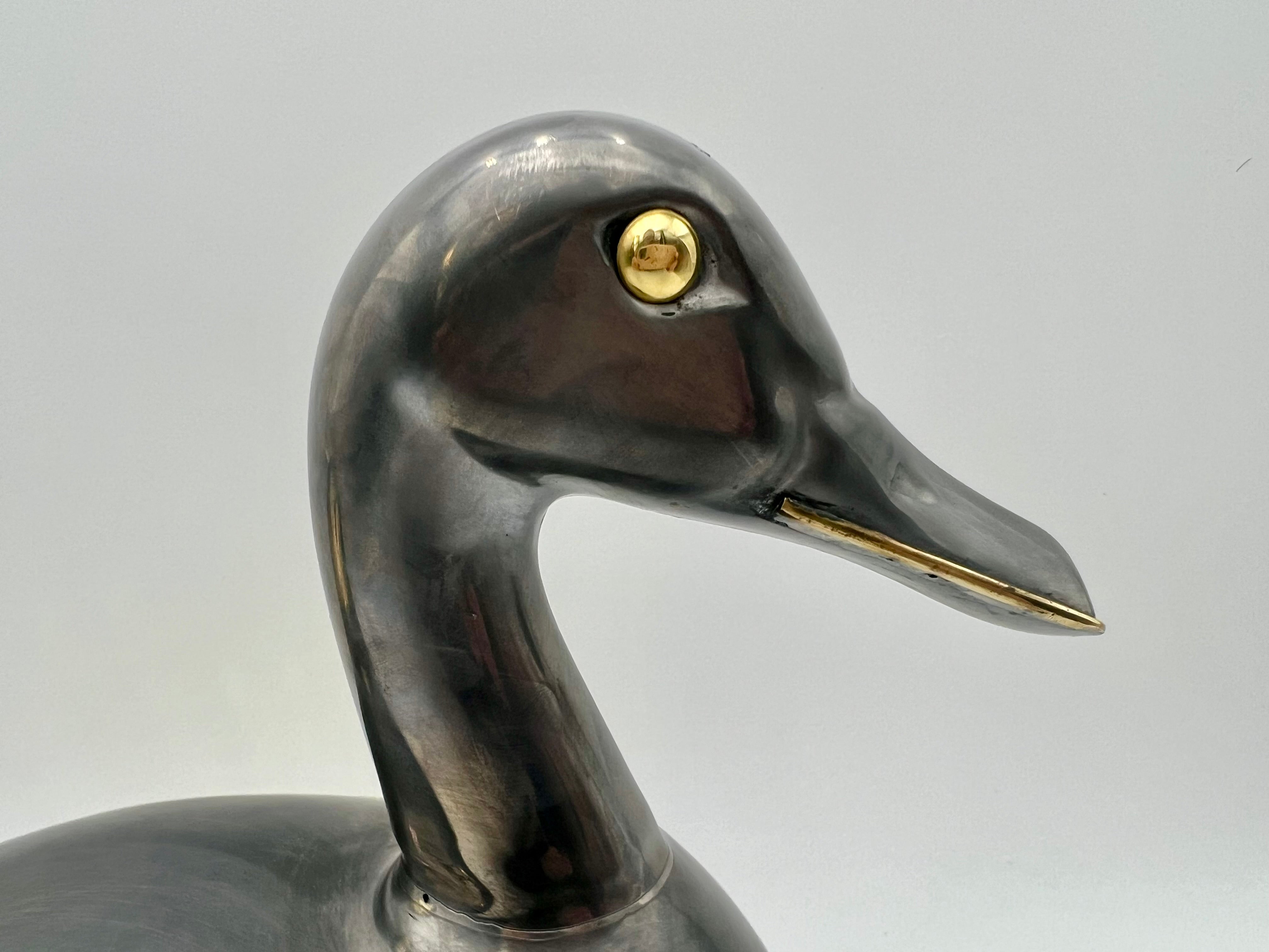 VINTAGE BRASS & PEWTER DUCK LIDDED BOX — NEIMAN MARCUS ERA INDIAN METAL ART