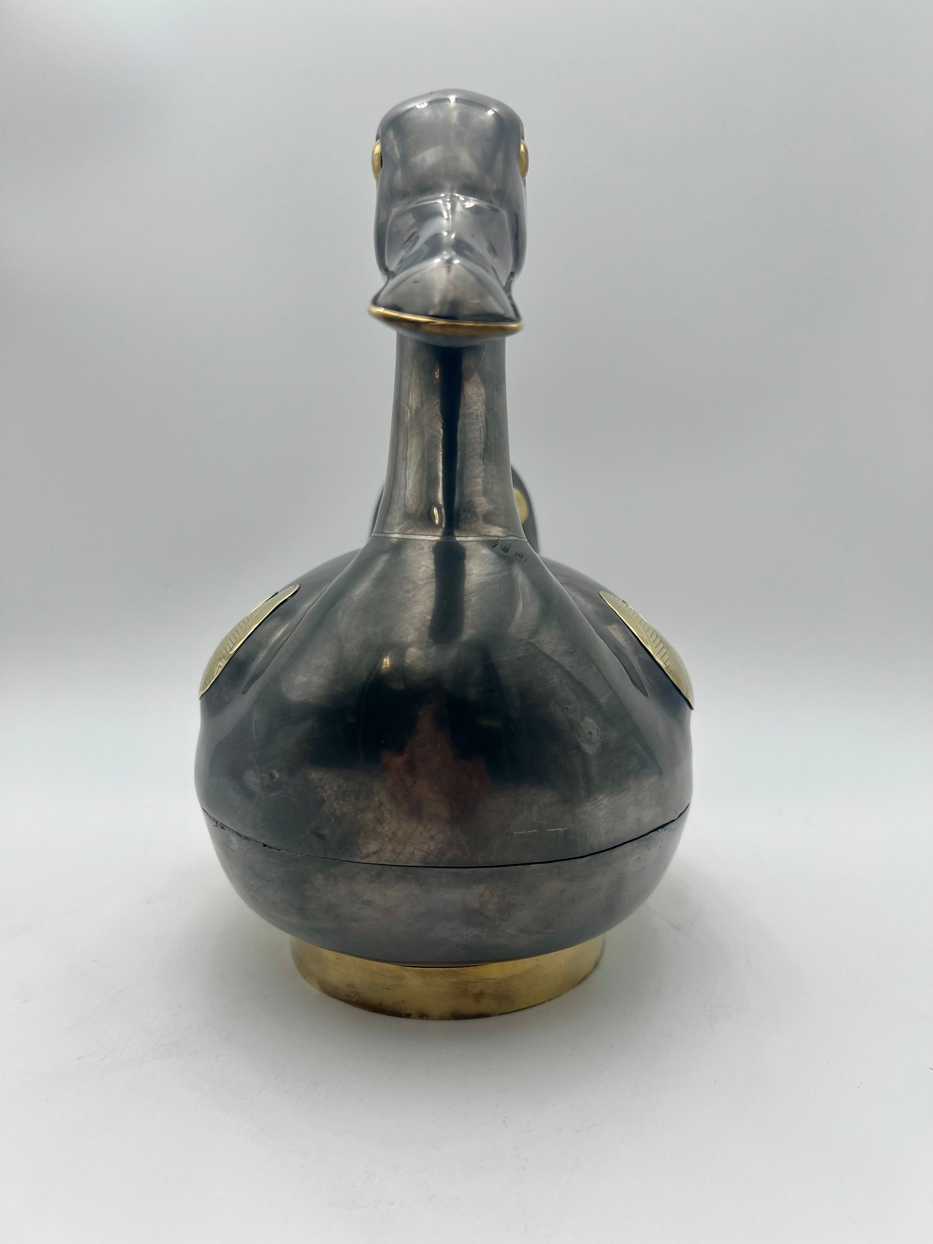 VINTAGE BRASS & PEWTER DUCK LIDDED BOX — NEIMAN MARCUS ERA INDIAN METAL ART