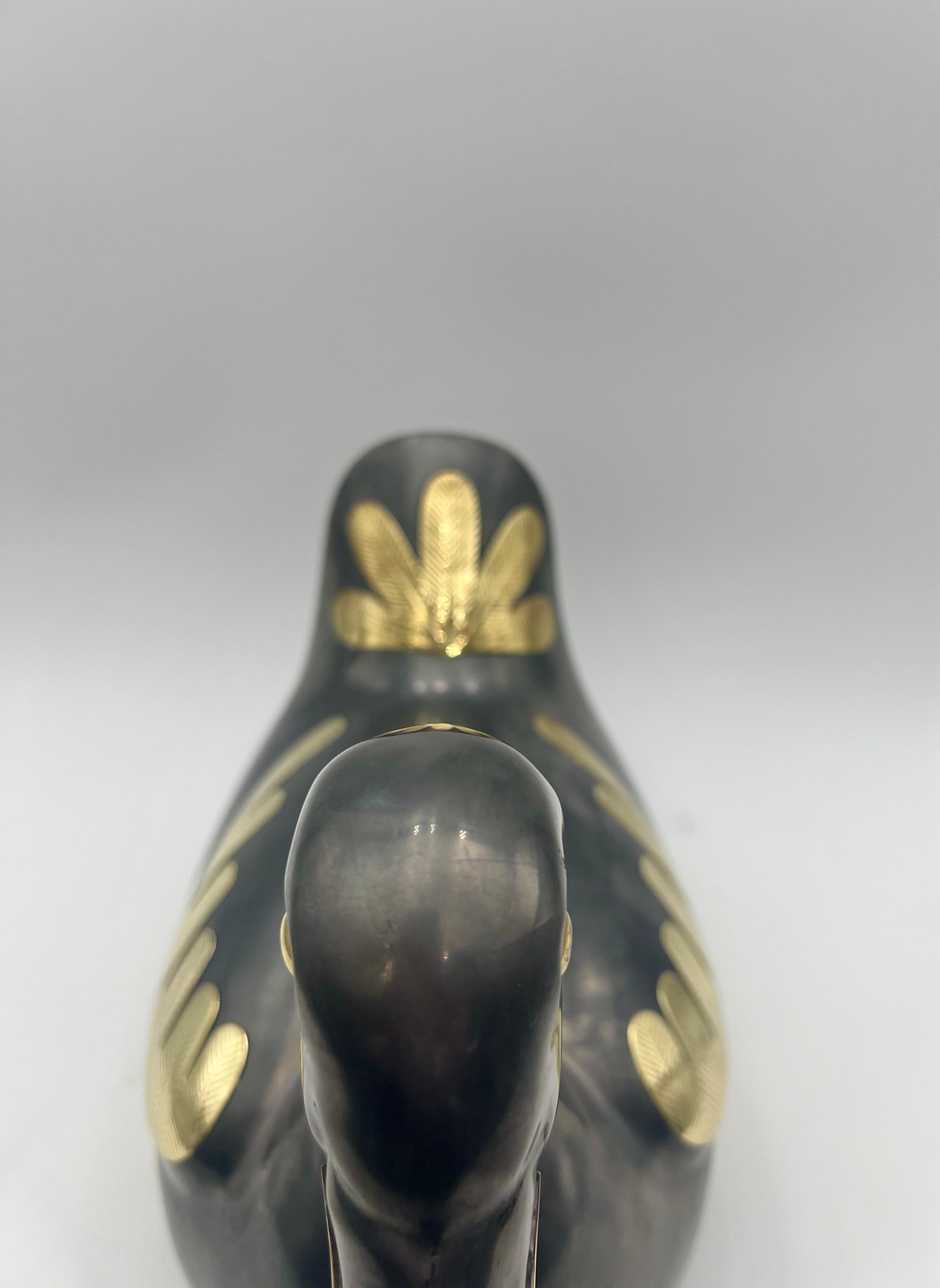 VINTAGE BRASS & PEWTER DUCK LIDDED BOX — NEIMAN MARCUS ERA INDIAN METAL ART