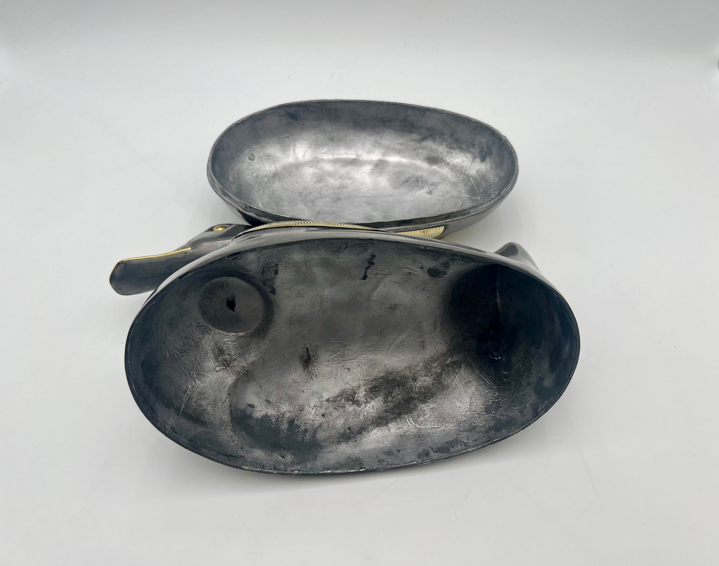 VINTAGE MID CENTURY PEWTER AND BRASS DUCK VESSEL, CIRCA 1970’S
