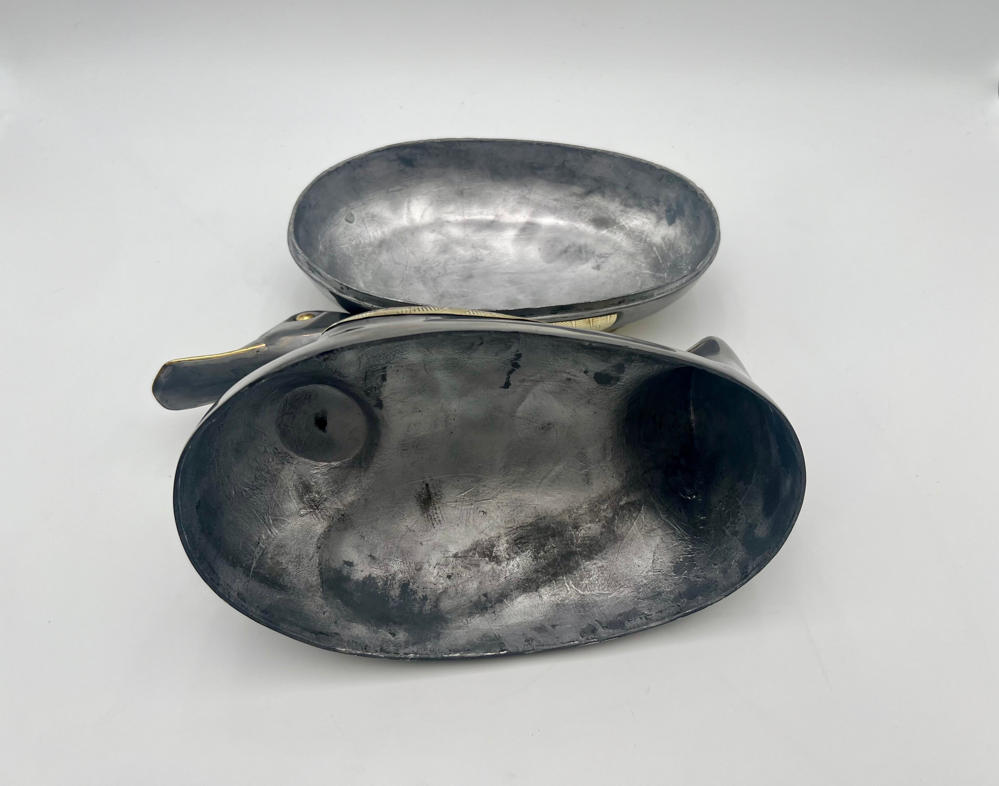 VINTAGE BRASS & PEWTER DUCK LIDDED BOX — NEIMAN MARCUS ERA INDIAN METAL ART