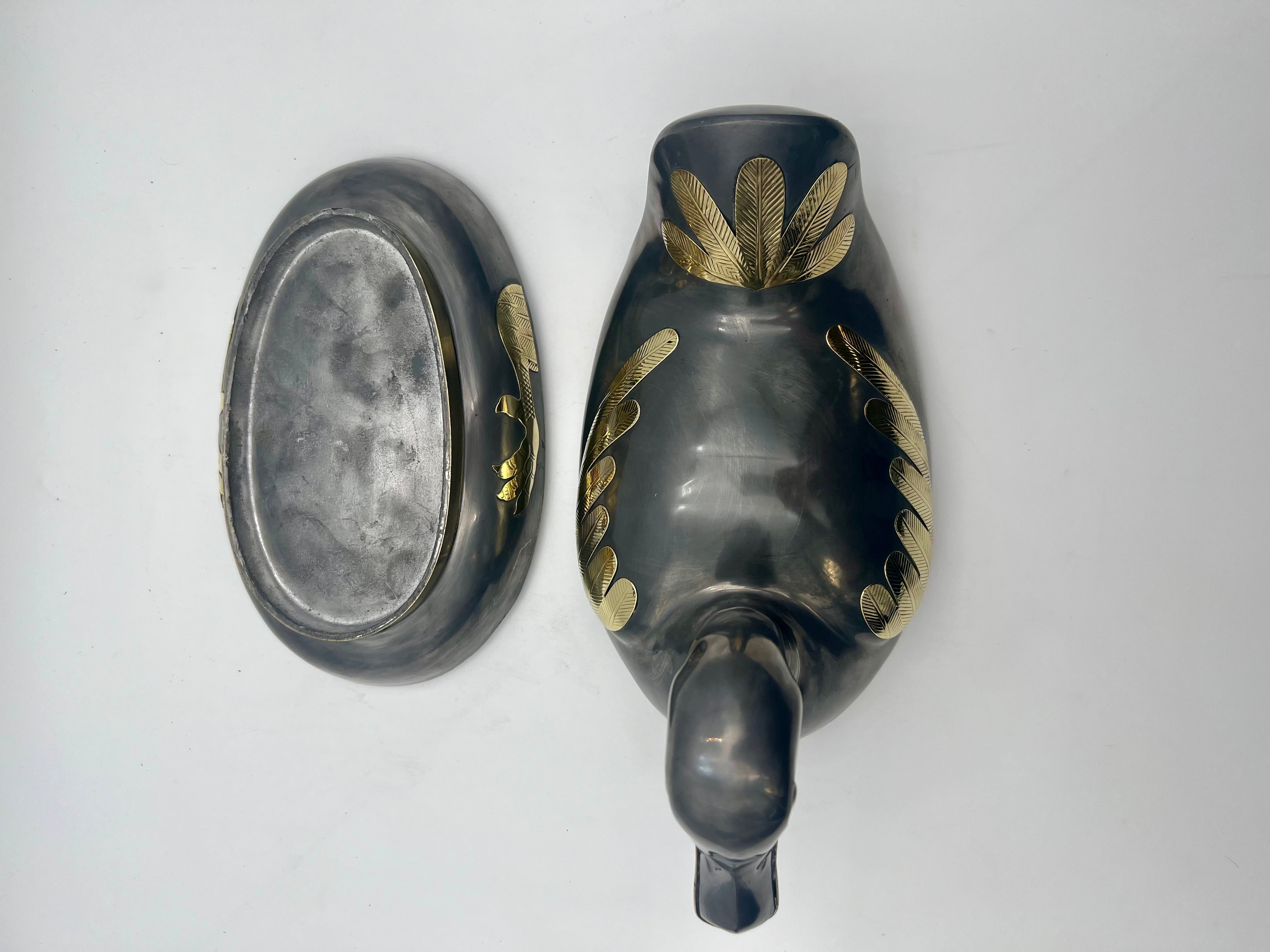 VINTAGE BRASS & PEWTER DUCK LIDDED BOX — NEIMAN MARCUS ERA INDIAN METAL ART