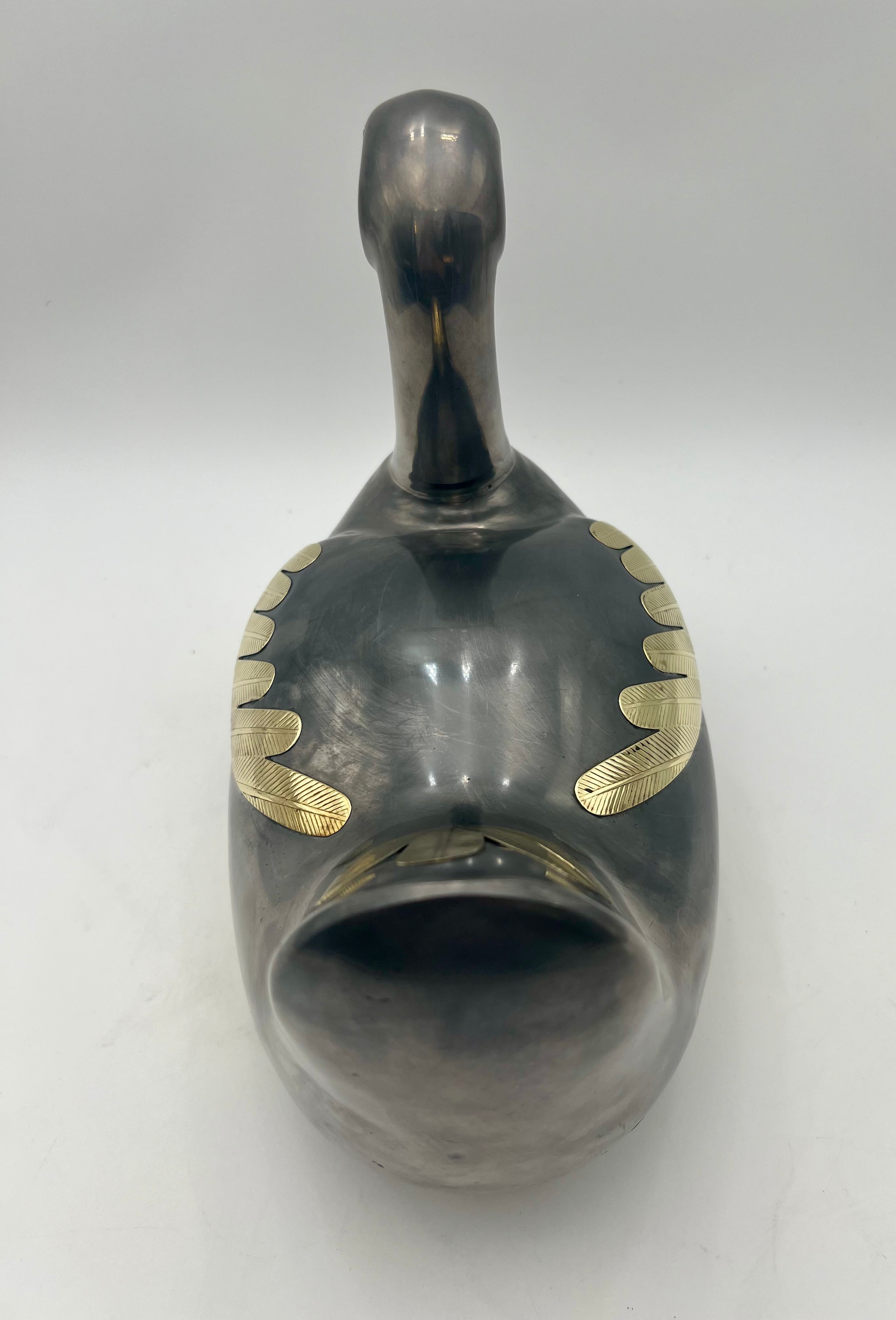 VINTAGE BRASS & PEWTER DUCK LIDDED BOX — NEIMAN MARCUS ERA INDIAN METAL ART