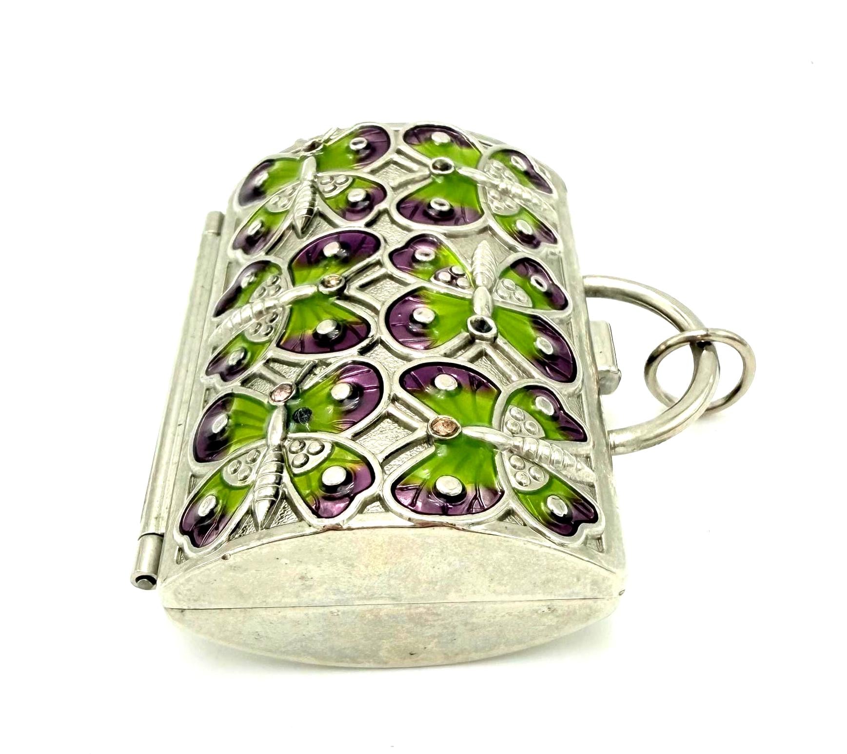 JUDITH LEIBER BUTTERFLY MINAUDIÈRE COMPACT FOR NEIMAN MARCUS – VINTAGE ENAMEL RHINESTONE MINI PURSE TRINKET BOX