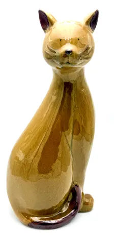 LARGE VINTAGE MID-CENTURY MODERN CERAMIC CAT SCULPTURE | 18" HONEY GLAZED ART POTTERY