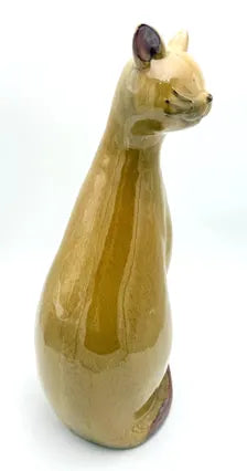 LARGE VINTAGE MID-CENTURY MODERN CERAMIC CAT SCULPTURE | 18" HONEY GLAZED ART POTTERY