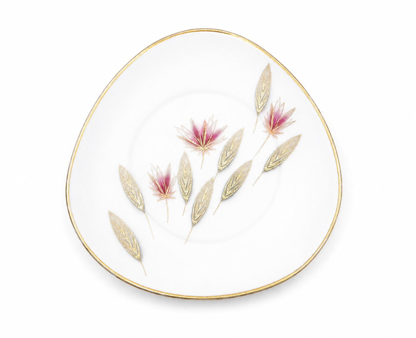 MID CENTURY BAVARIAN PORCELAIN SERVING BOWL | 12 INCH ELFENBEIN IVORY GOLD LEAF ATOMIC FLORAL DISH