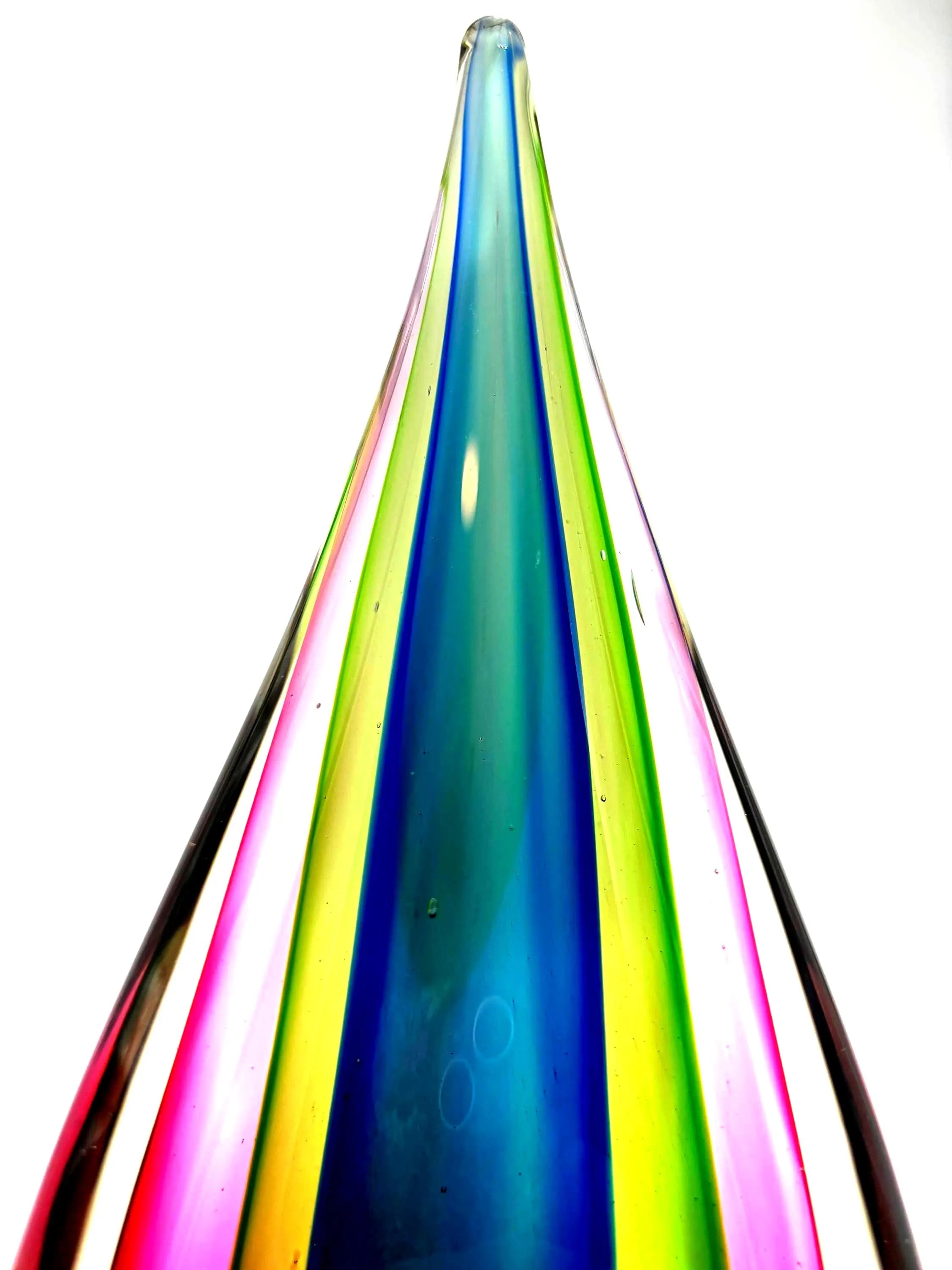 Murano Sommerso Art Glass Sculpture Teardrop, Mid Century Italian Cased Glass Blue Green Pink, 10.5 Inch Modernist Glass Object