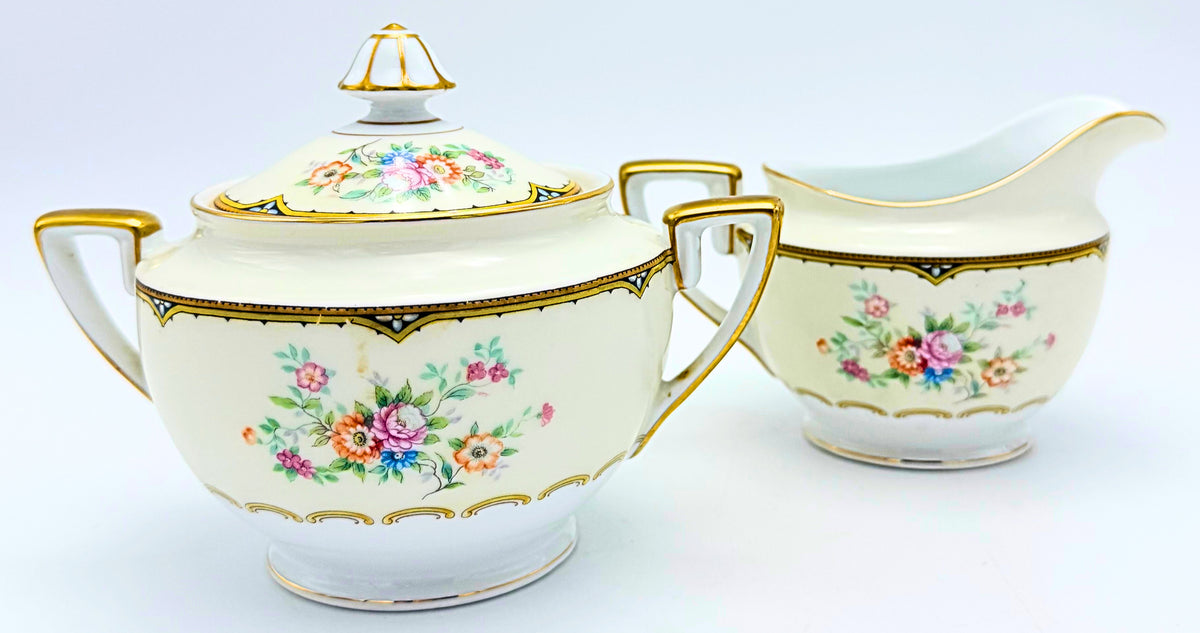 OLD NORITAKE MORIMURA FLORAL CREAMER & LIDDED SUGAR BOWL