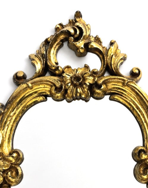 VINTAGE SYROCO GOLD WALL MIRROR WITH SHELF – ORNATE HOLLYWOOD REGENCY ROCOCO DECOR