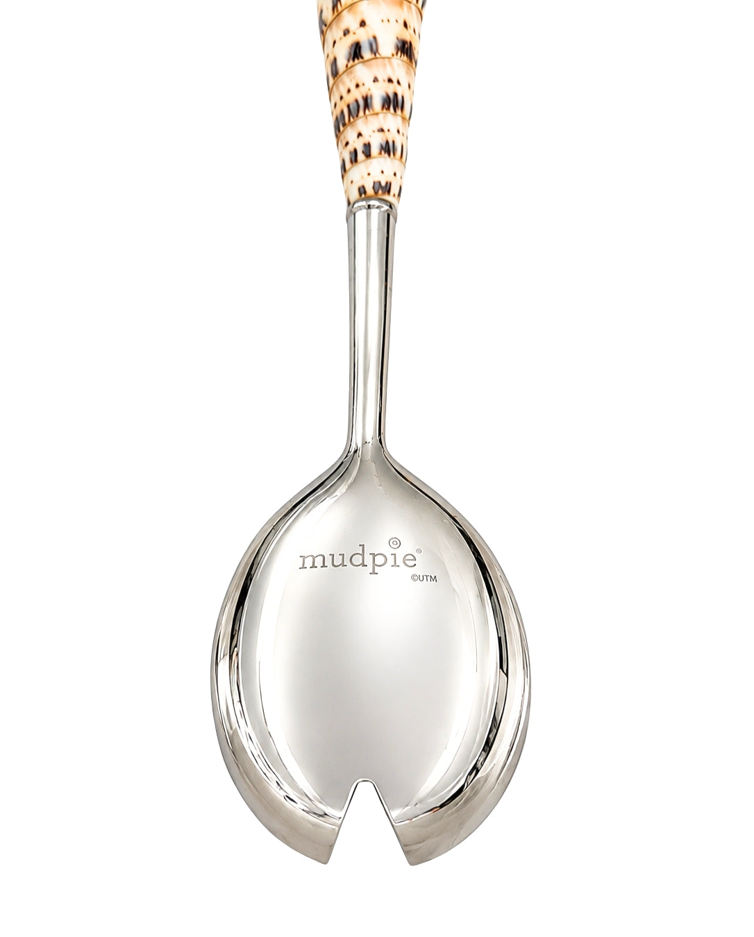 VINTAGE MUD PIE NATURAL AUGER SHELL SALAD SERVERS – TWO-PIECE COASTAL SERVING SET