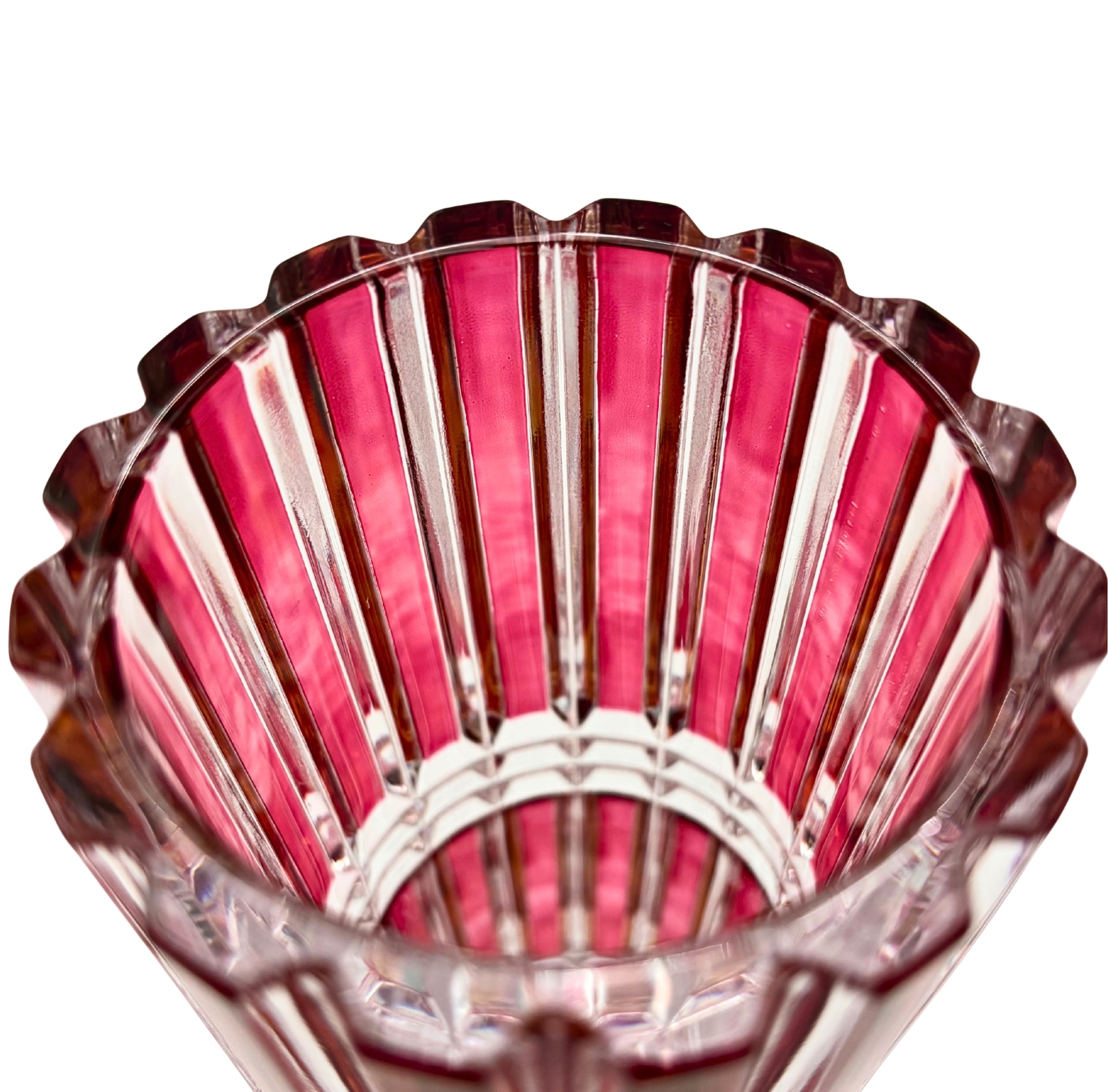 VINTAGE RUBY RED CUT-TO-CLEAR CRYSTAL VASE