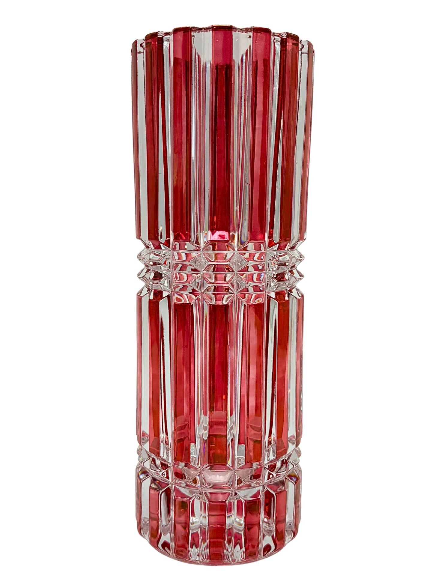 VINTAGE RUBY RED CUT-TO-CLEAR CRYSTAL VASE