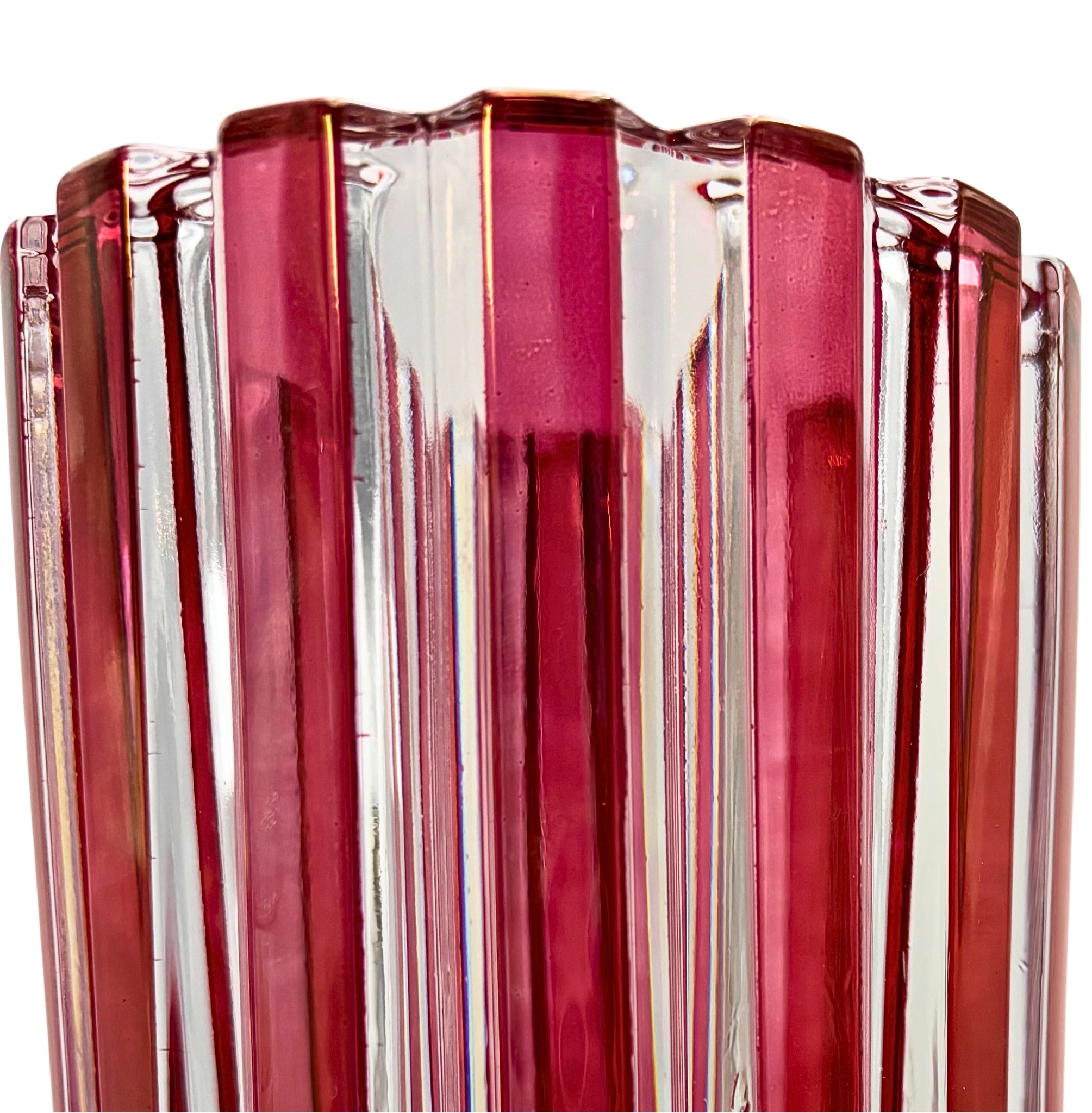 VINTAGE RUBY RED CUT-TO-CLEAR CRYSTAL VASE