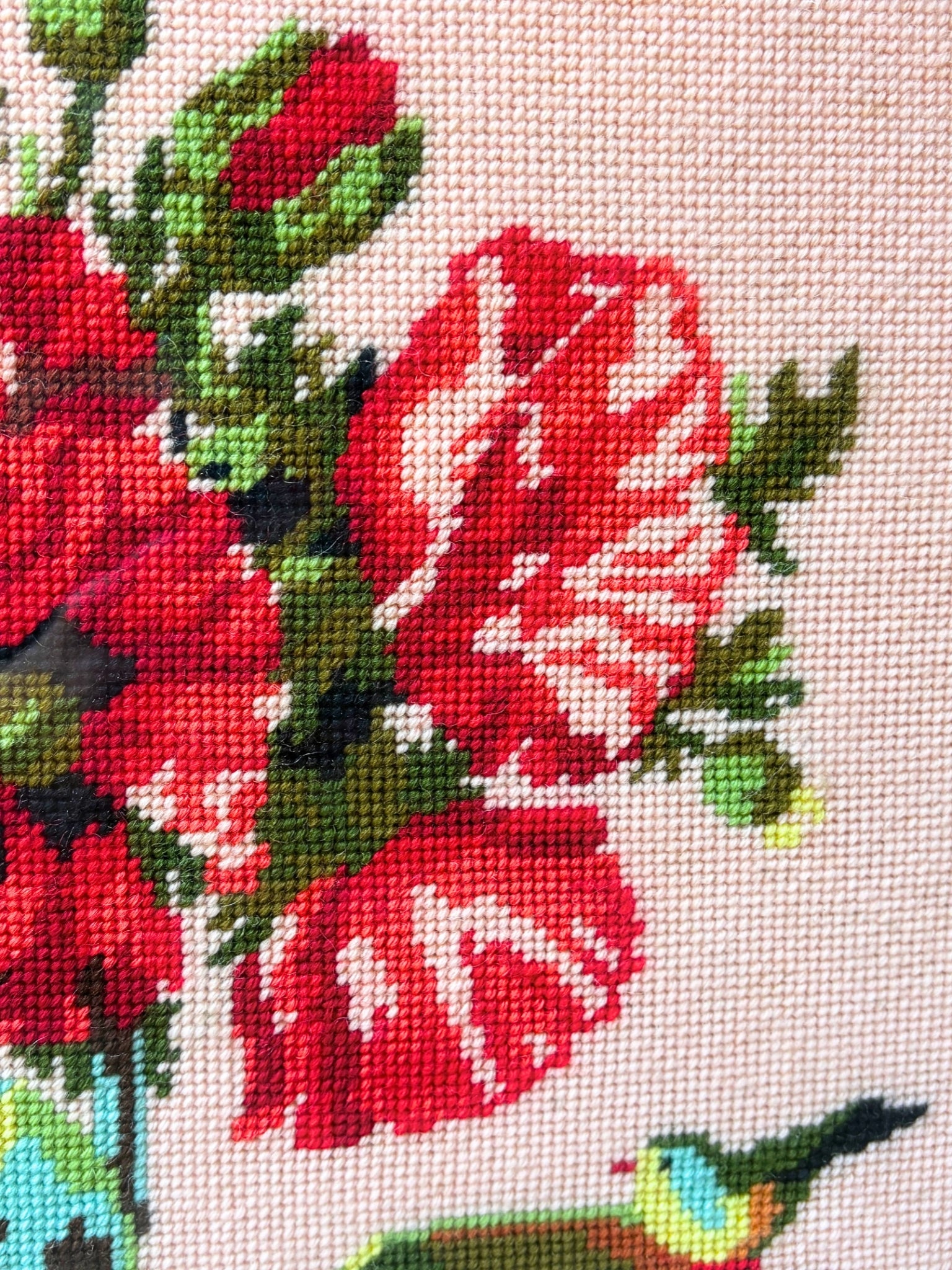 VINTAGE FRAMED NEEDLEPOINT POPPY STILL LIFE WALL ART