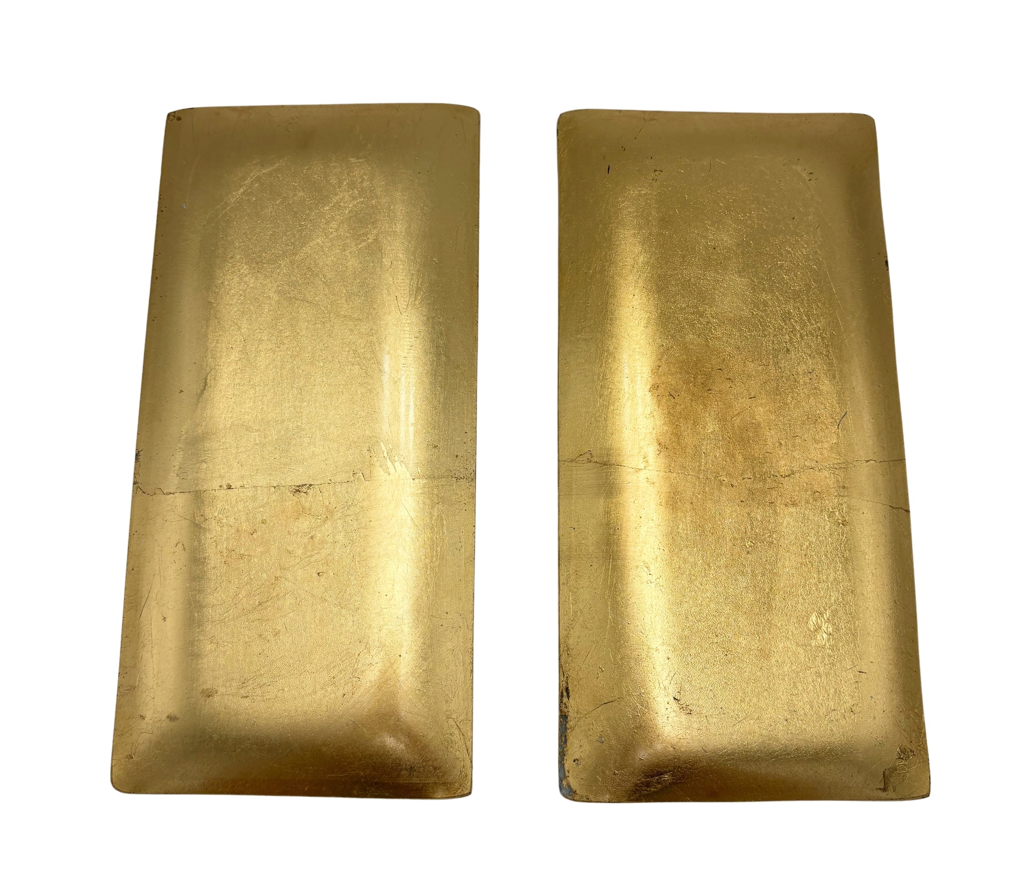 VINTAGE MID CENTURY GOLD GEOMETRIC GLASS TRAYS – SET OF 2