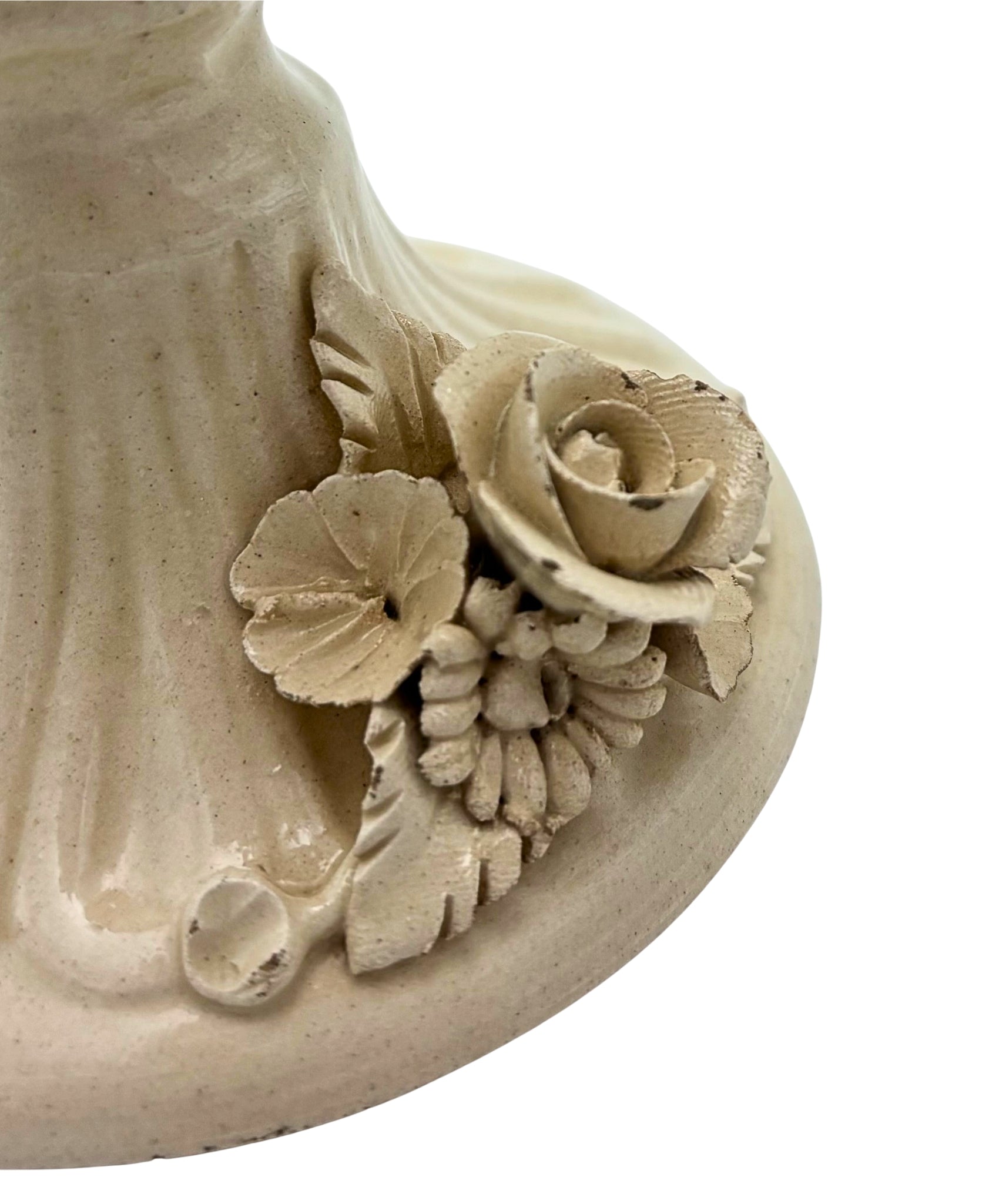 VINTAGE ITALIAN CREAM CERAMIC FLORAL CANDLESTICKS – PAIR