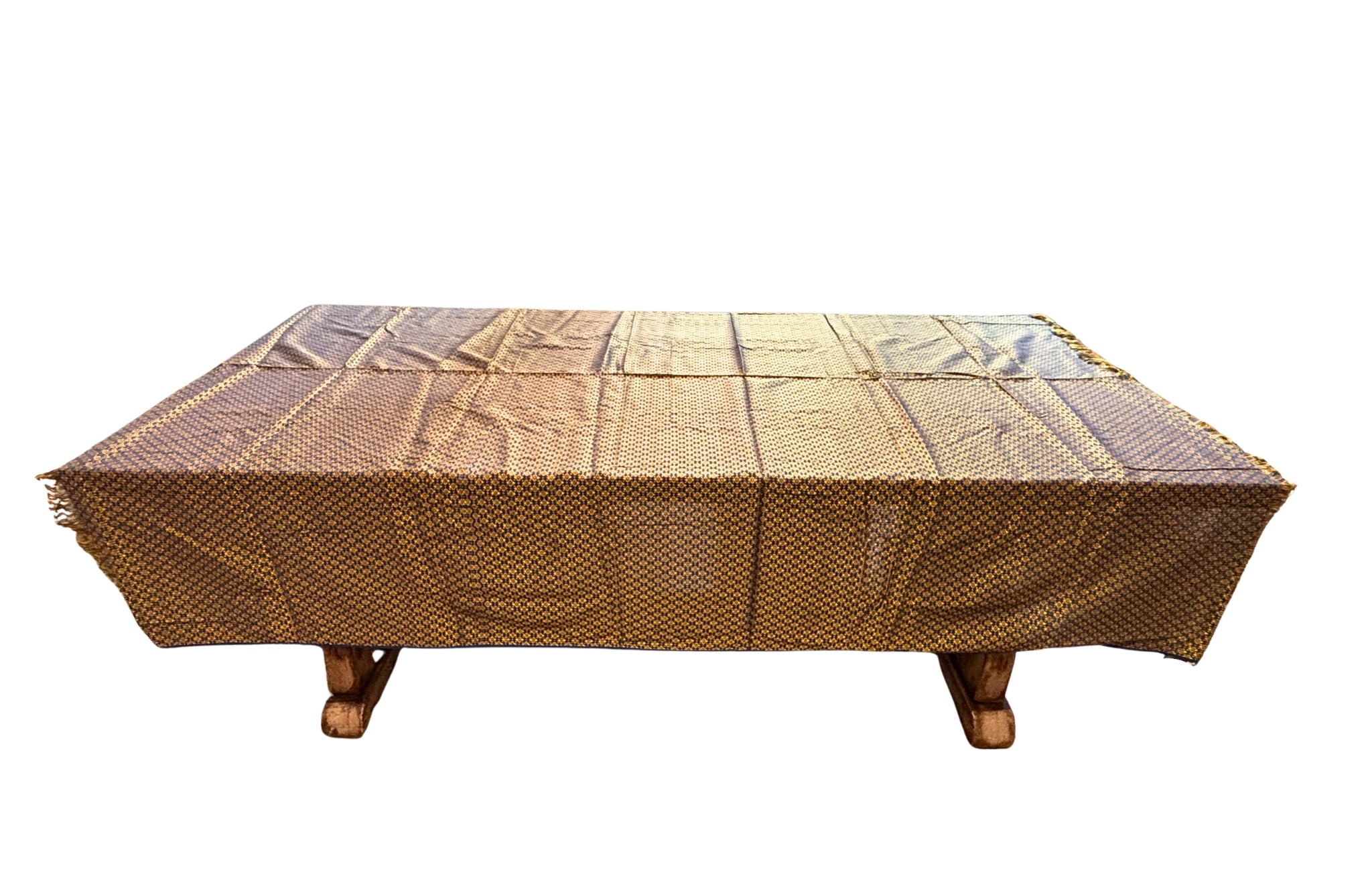 VINTAGE BLUE AND GOLD JACQUARD TABLECLOTH SET WITH 12 NAPKINS