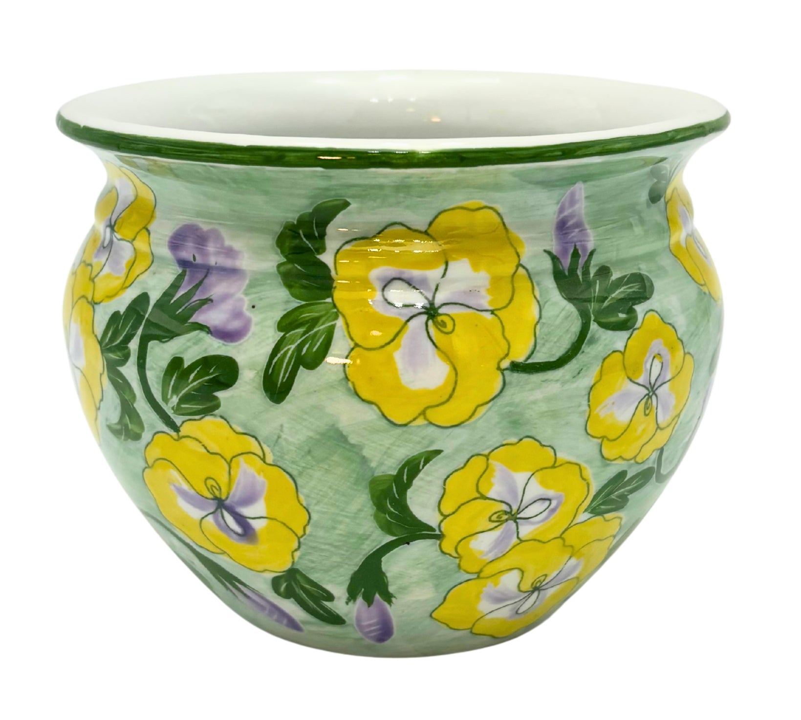 VINTAGE ANDREA BY SADEK PANSY CACHEPOT PLANTER | HAND PAINTED FLORAL CERAMIC JARDINIERE | COTTAGE GARDEN DECOR