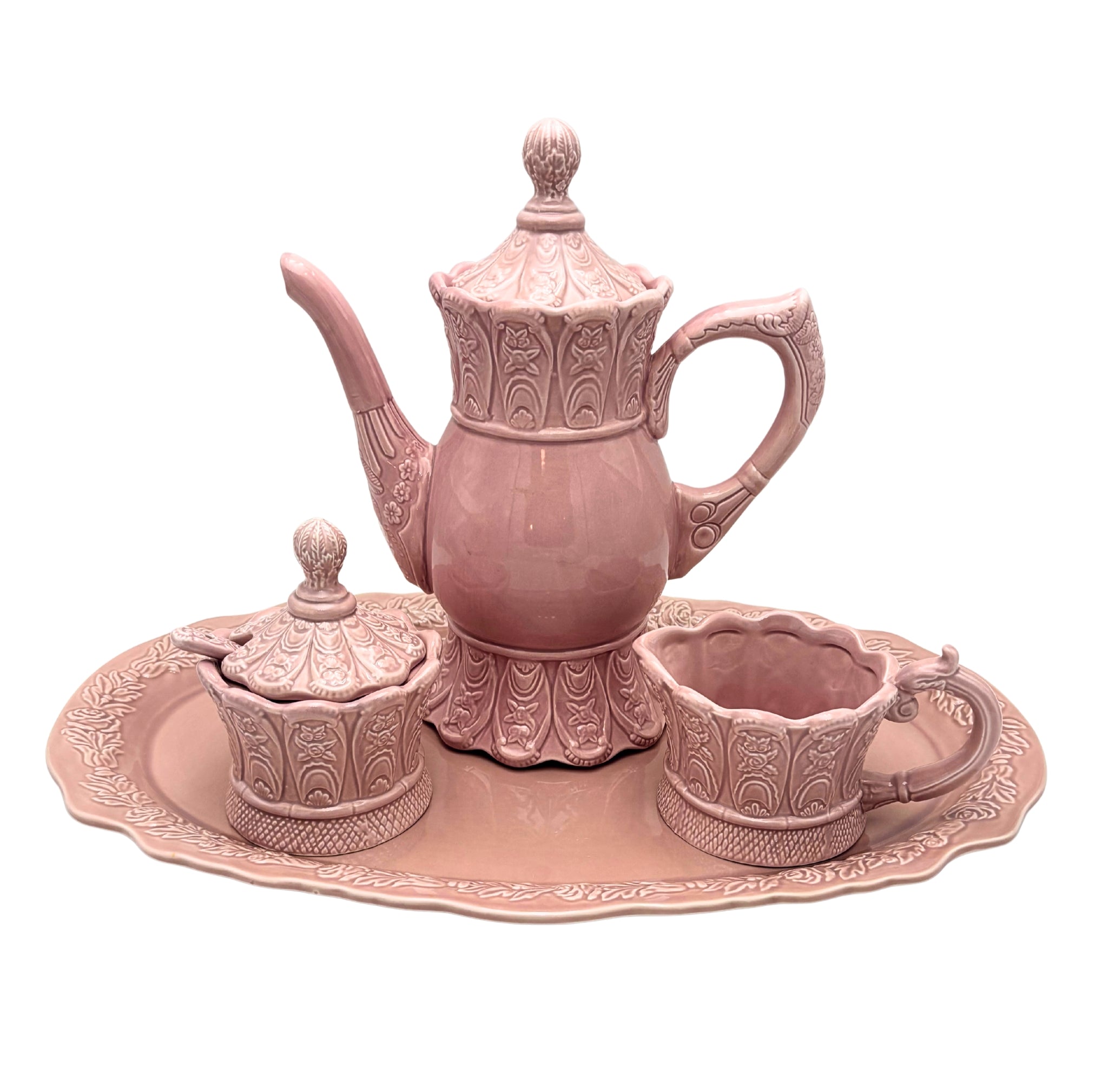 VINTAGE ROMANCING PROVENCE RSVP PINK CERAMIC TEA SET WITH LARGE SERVING TRAY