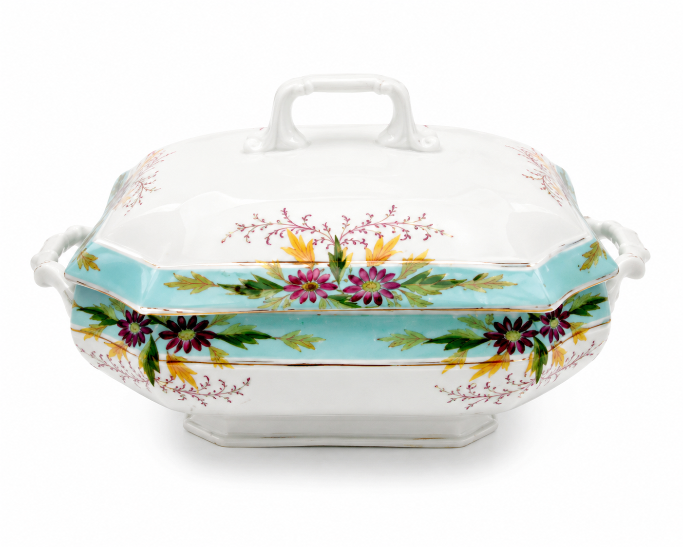 VINTAGE HAND-PAINTED JAPANESE EXPORT PORCELAIN COVERED TUREEN WITH FLORAL DECOR