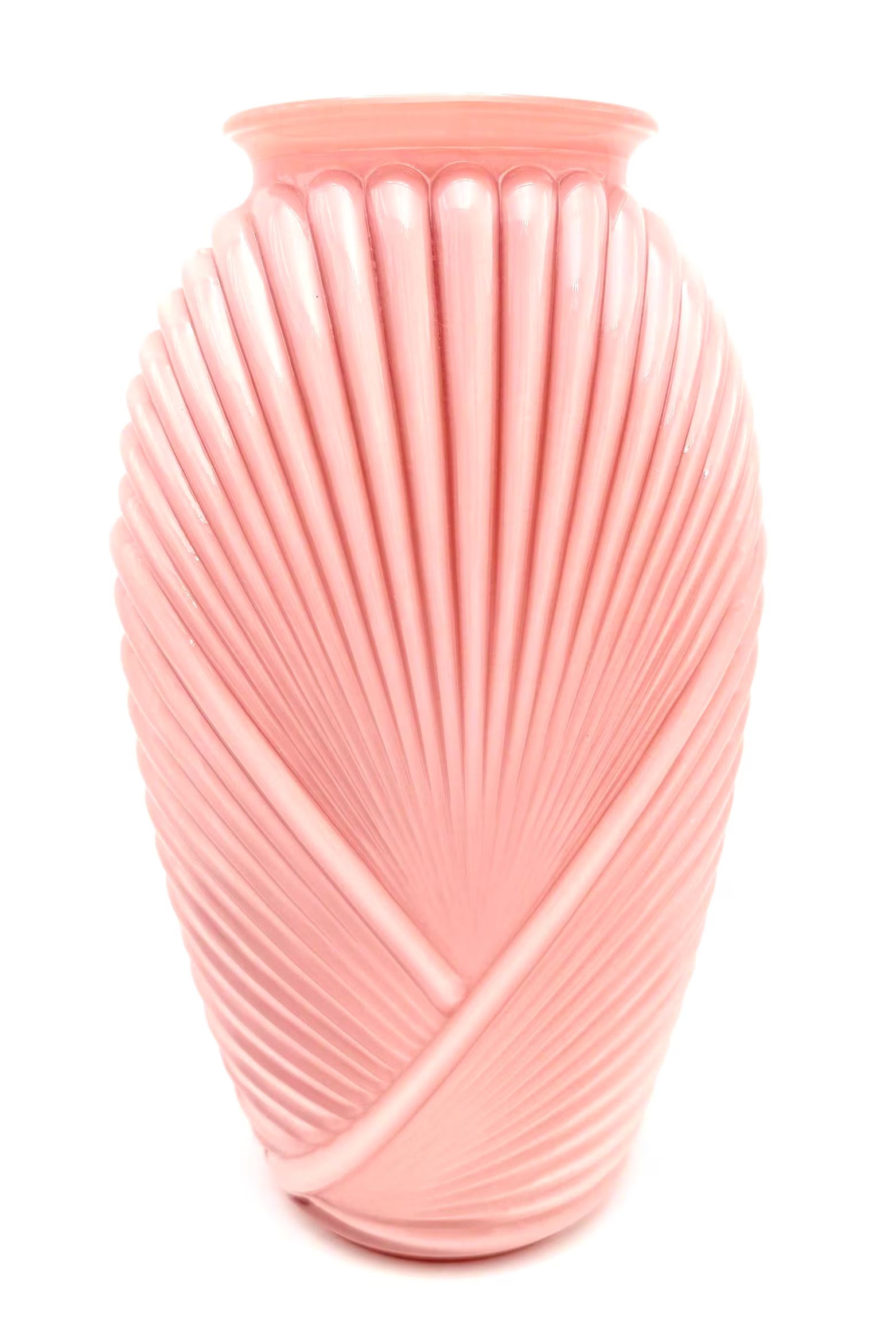 VINTAGE MID-CENTURY BLUSH PINK SATIN ART GLASS SCULPTURAL VASE