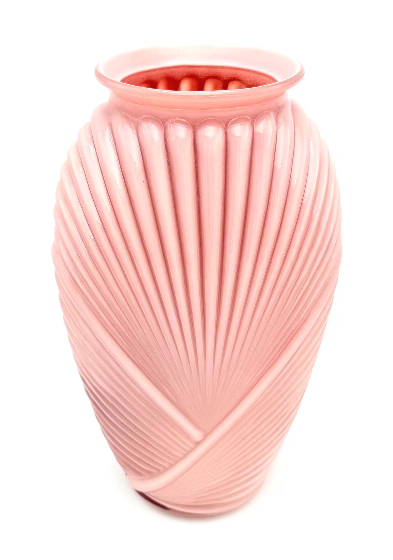 VINTAGE MID-CENTURY BLUSH PINK SATIN ART GLASS SCULPTURAL VASE