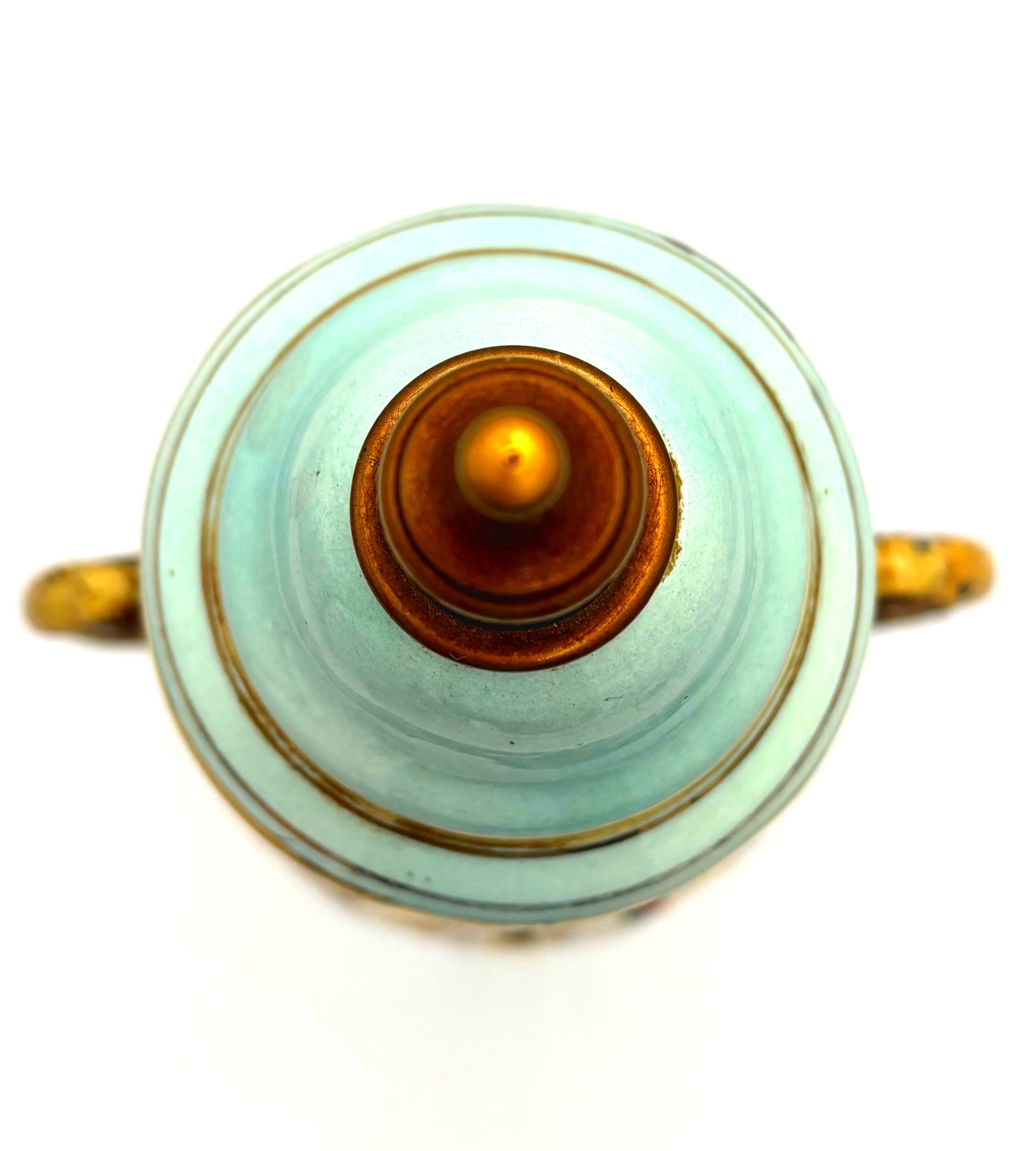 VINTAGE ITALIAN CAPODIMONTE STYLE TURQUOISE & GOLD LIDDED URN