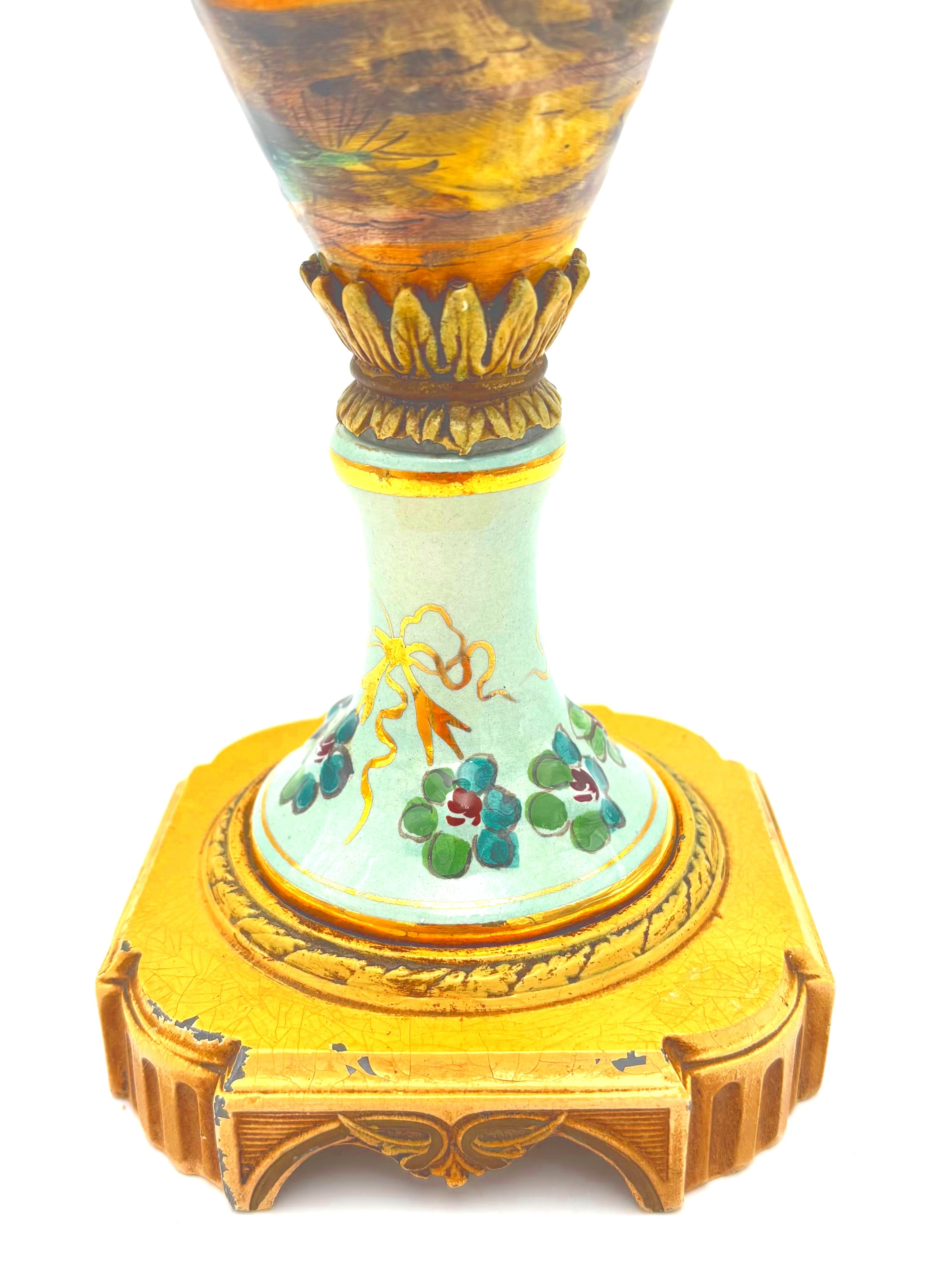 VINTAGE ITALIAN CAPODIMONTE STYLE TURQUOISE & GOLD LIDDED URN
