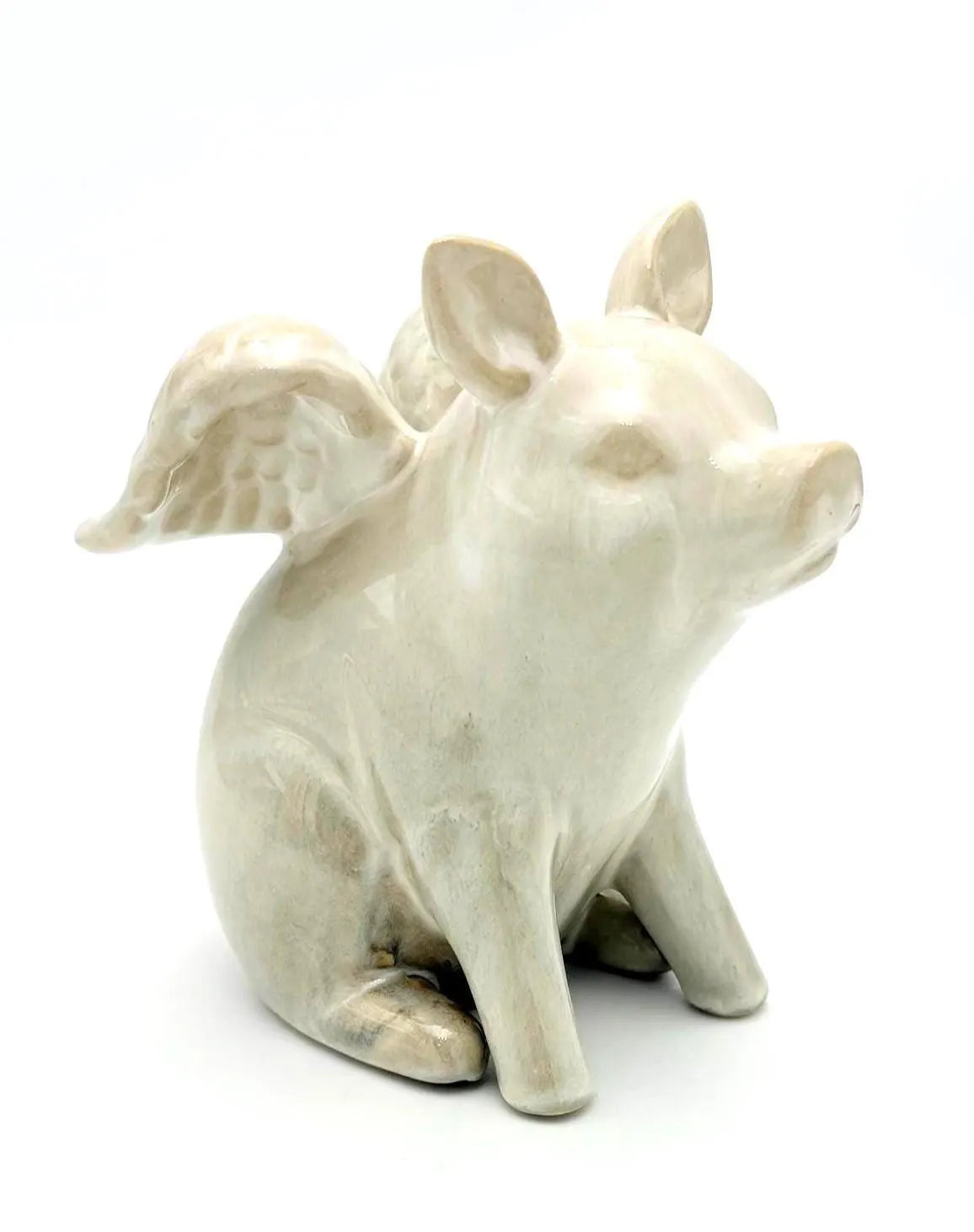 VINTAGE IVORY CERAMIC FLYING PIG FIGURINE