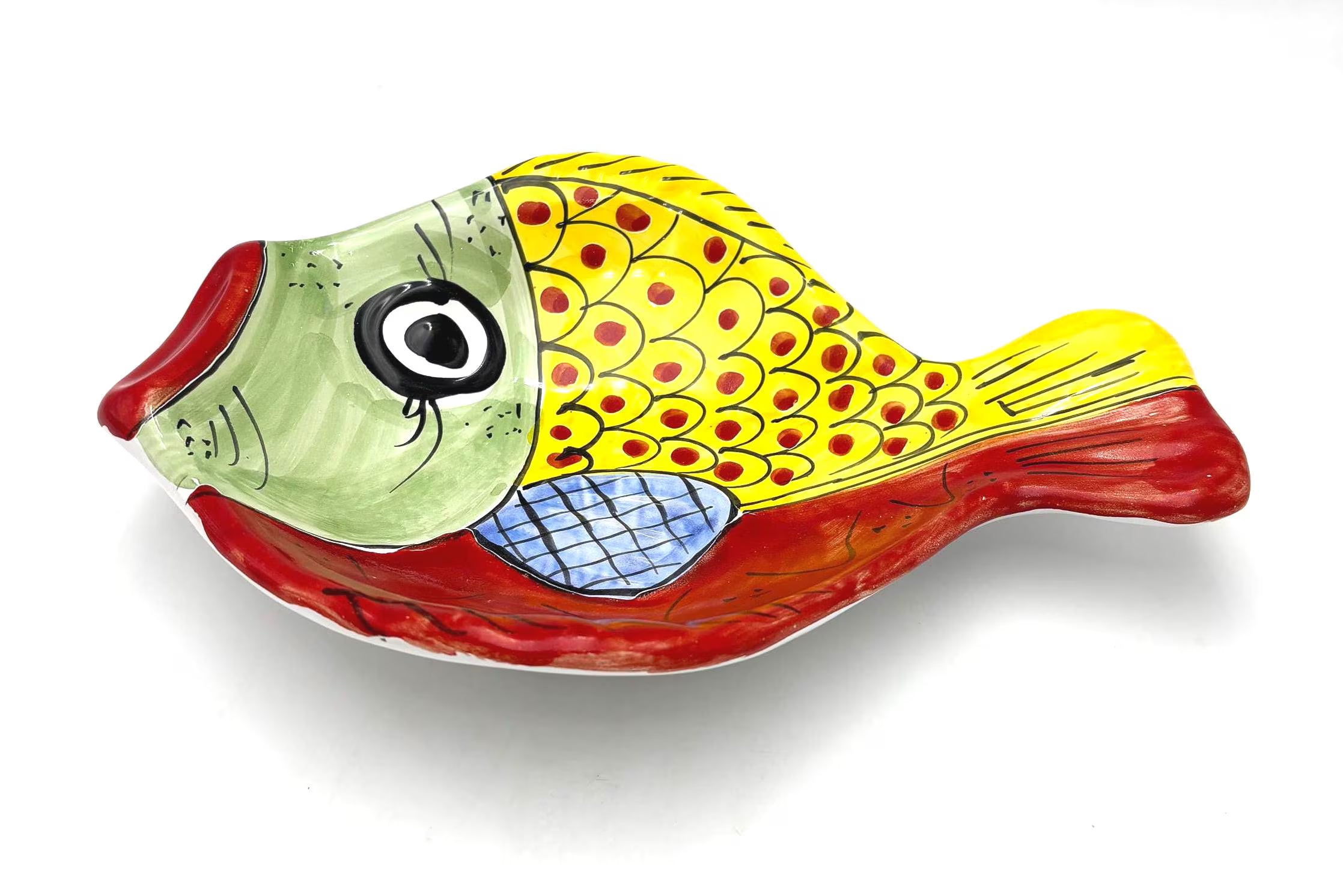 VINTAGE DERUTA ITALY HAND PAINTED FISH DISH COLORFUL ITALIAN MAJOLICA CERAMIC COASTAL SERVING PLATTER