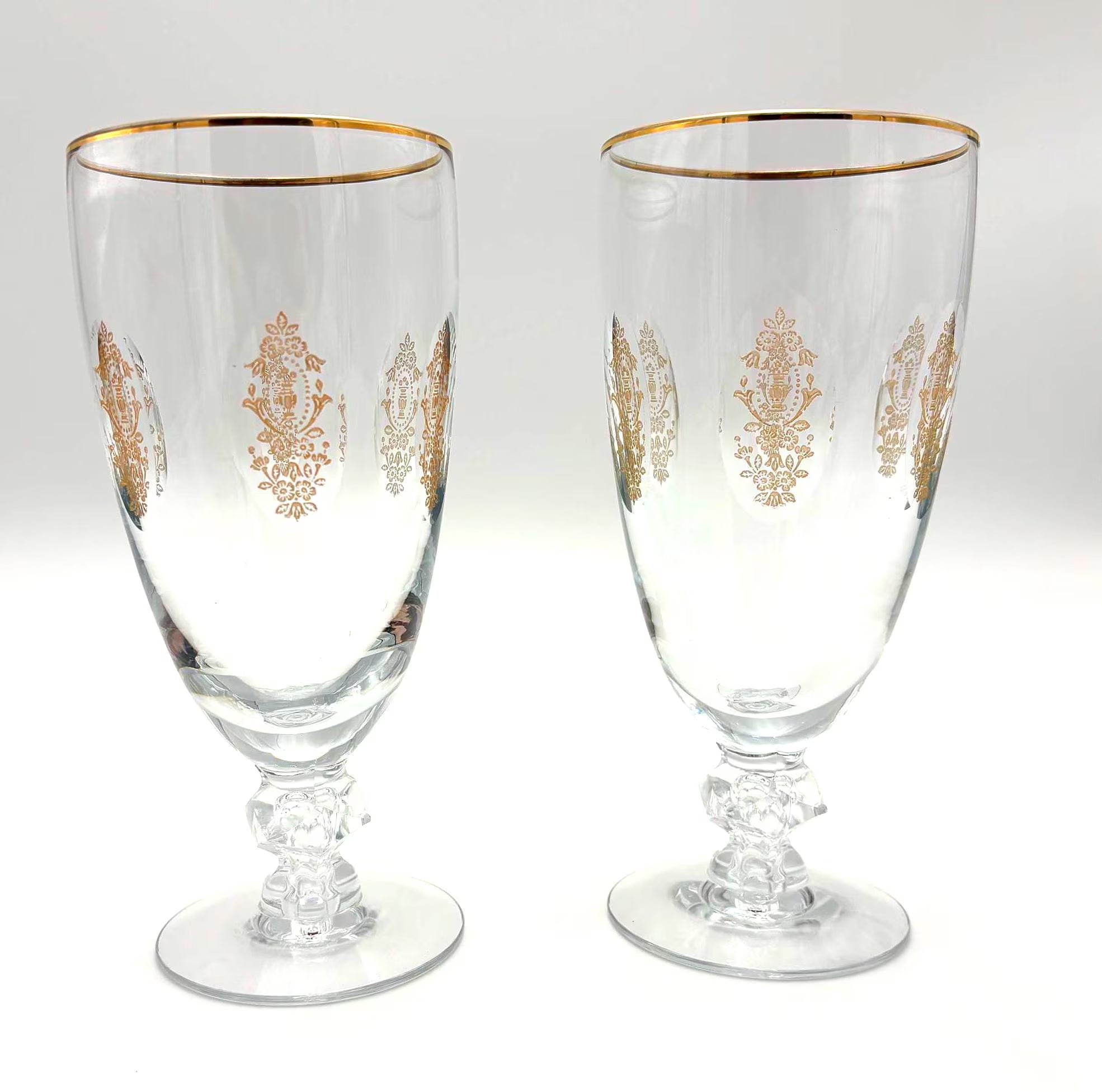 Vintage Franciscan Masterpiece Crystal Palais Versailles Gold Goblets Set of 2, Gold Rim Gilt Stemware, Hollywood Regency Crystal Barware