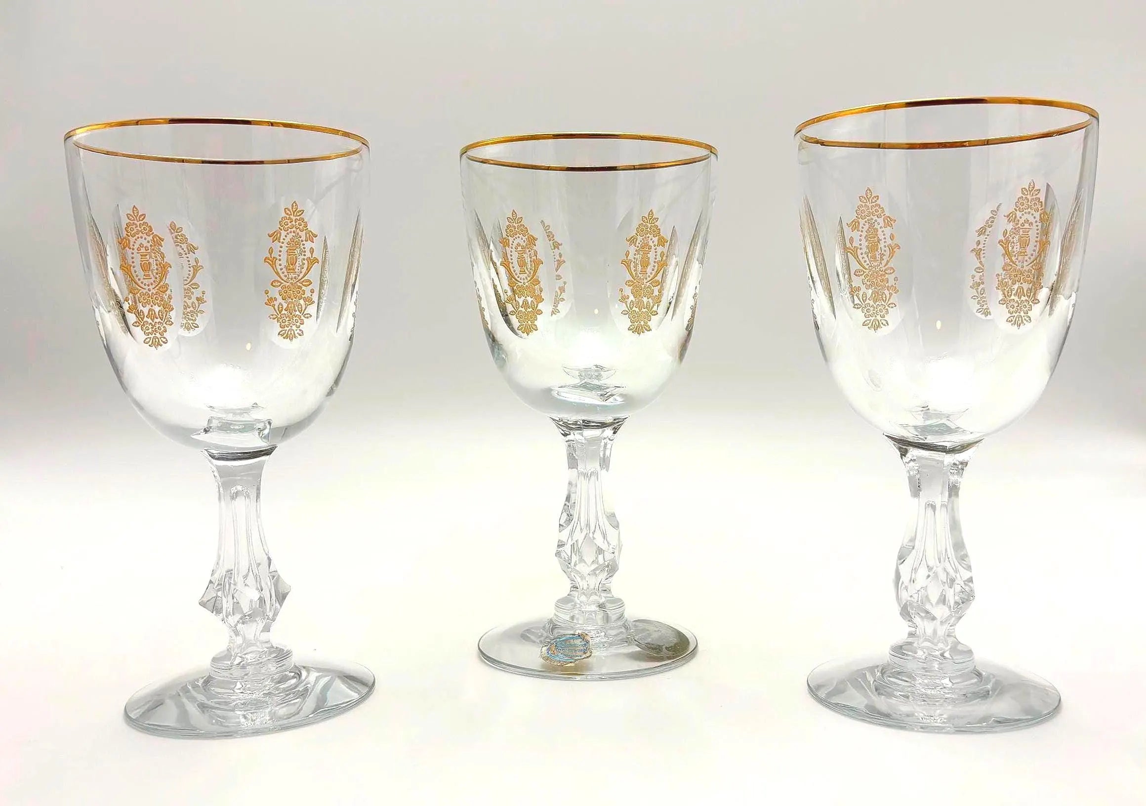Vintage Franciscan Masterpiece Crystal Palais Versailles Gold Red Wine Glasses Set of 3, Gold Rim Gilt Stemware, Hollywood Regency Barware