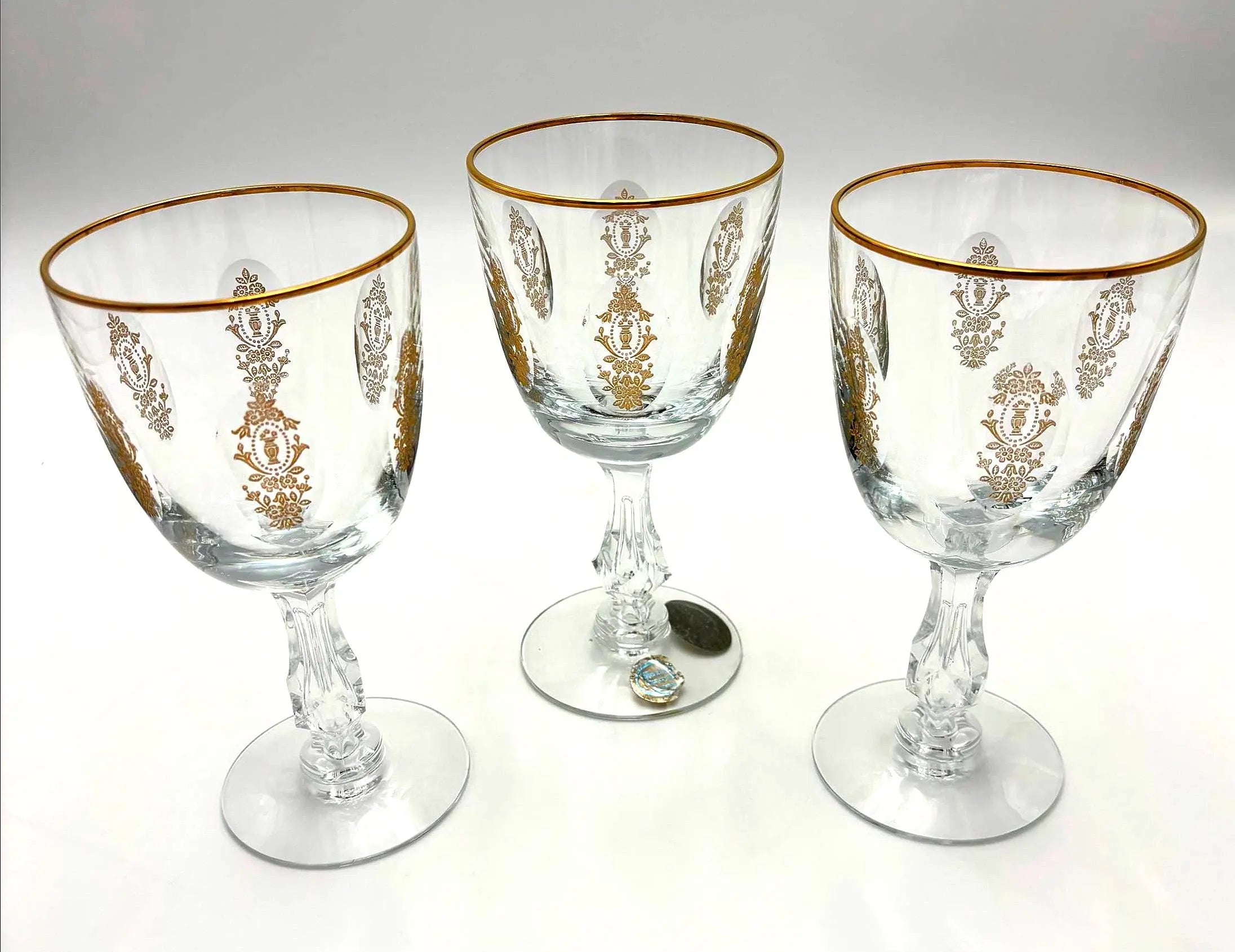 Vintage Franciscan Masterpiece Crystal Palais Versailles Gold Red Wine Glasses Set of 3, Gold Rim Gilt Stemware, Hollywood Regency Barware