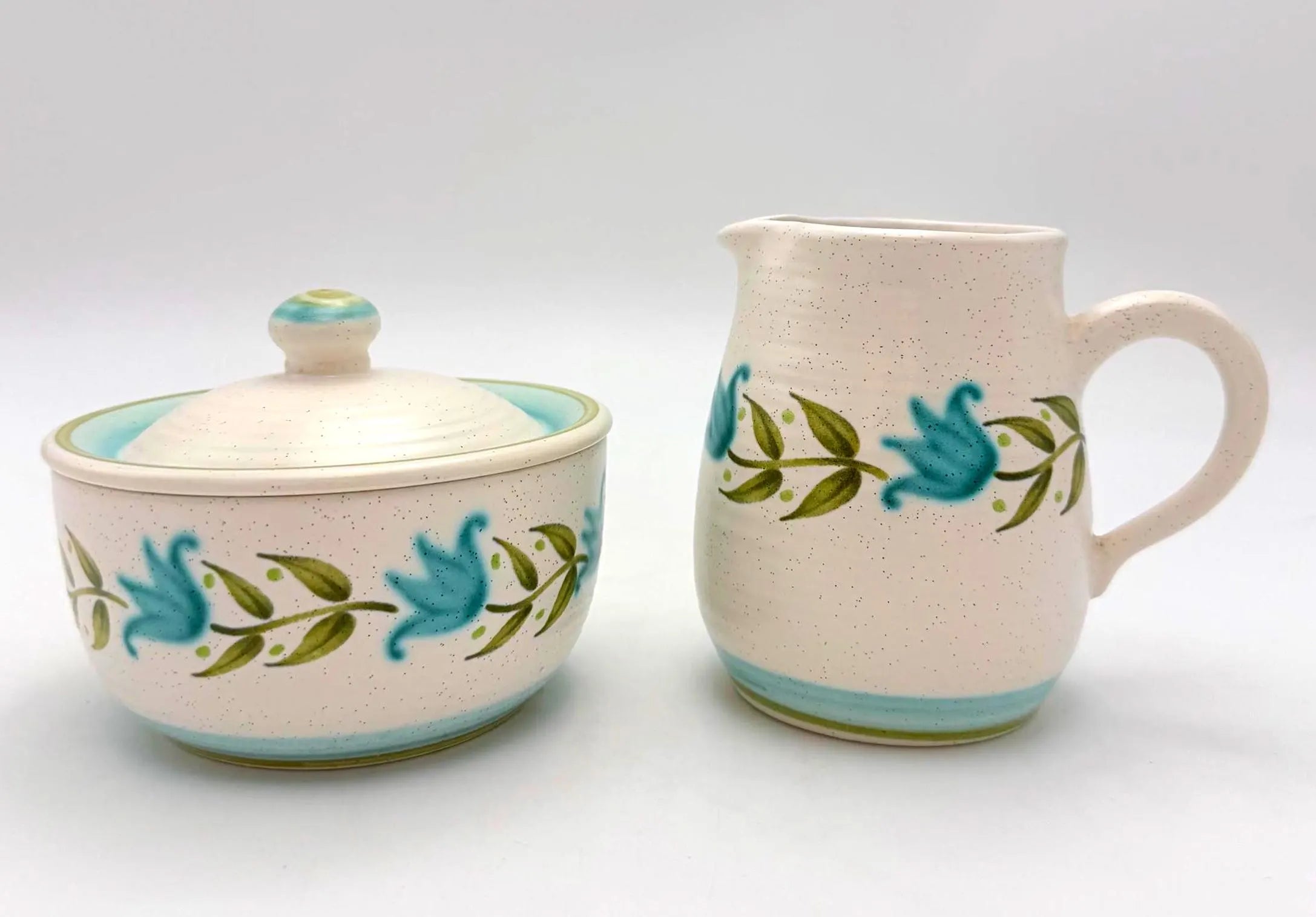 VINTAGE FRANCISCAN TULIP TIME CREAMER & SUGAR BOWL SET – BLUE FLORAL EARTHENWARE REPLACEMENT PIECES
