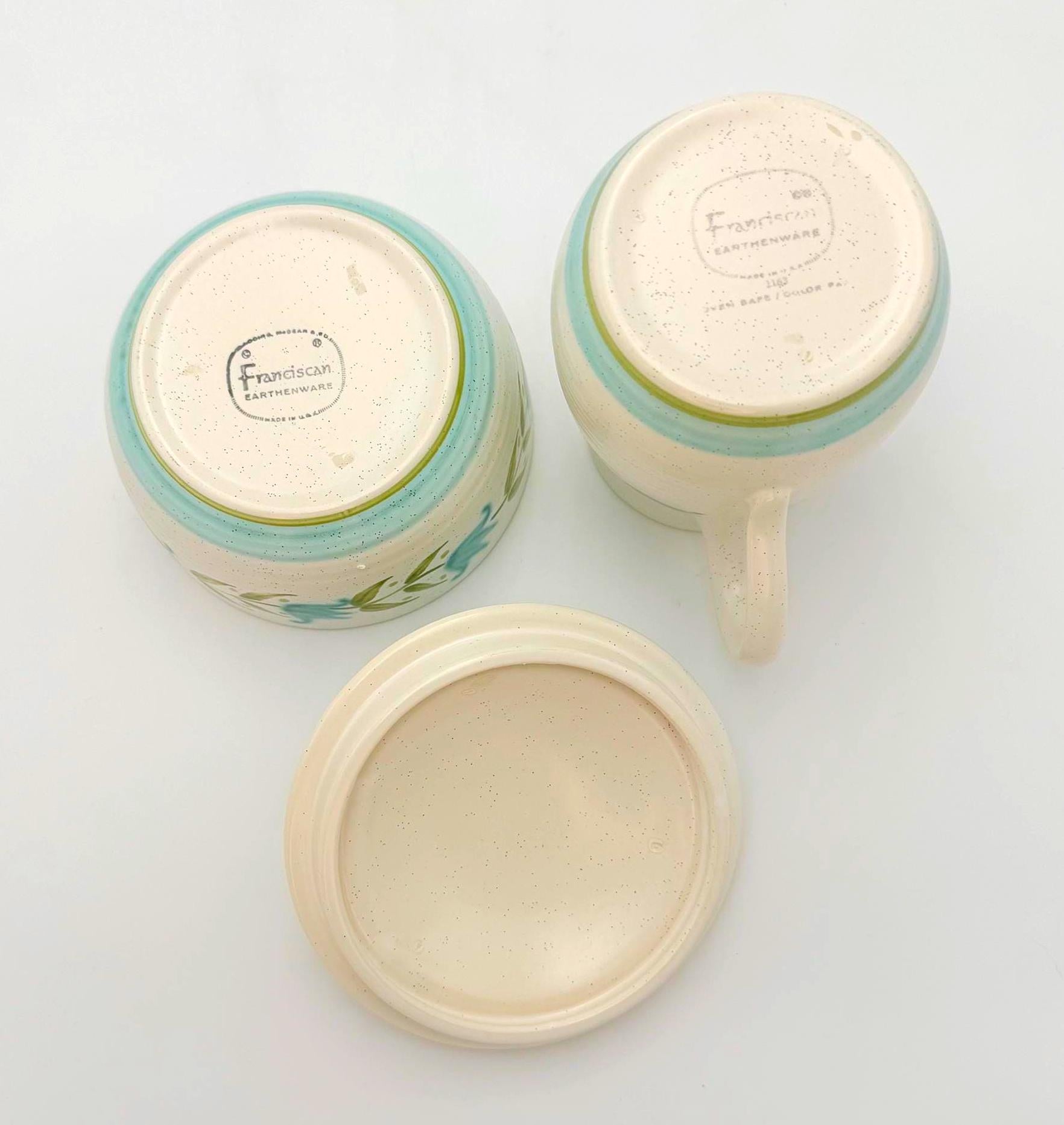 VINTAGE FRANCISCAN TULIP TIME CREAMER & SUGAR BOWL SET – BLUE FLORAL EARTHENWARE REPLACEMENT PIECES